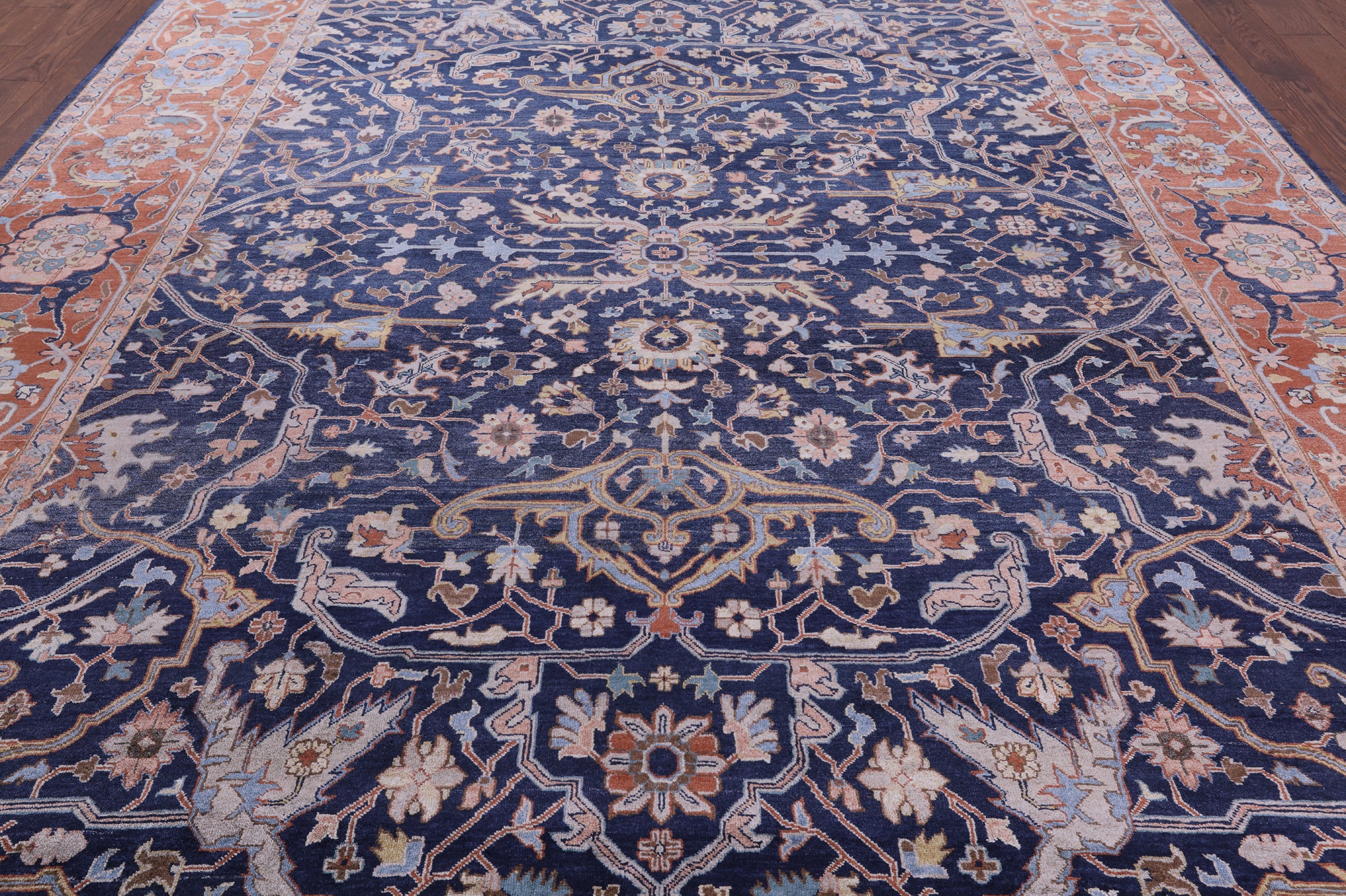 Blue Fine Serapi Handmade 100% Silk Rug - 8' 10" X 12' 0" - Golden Nile