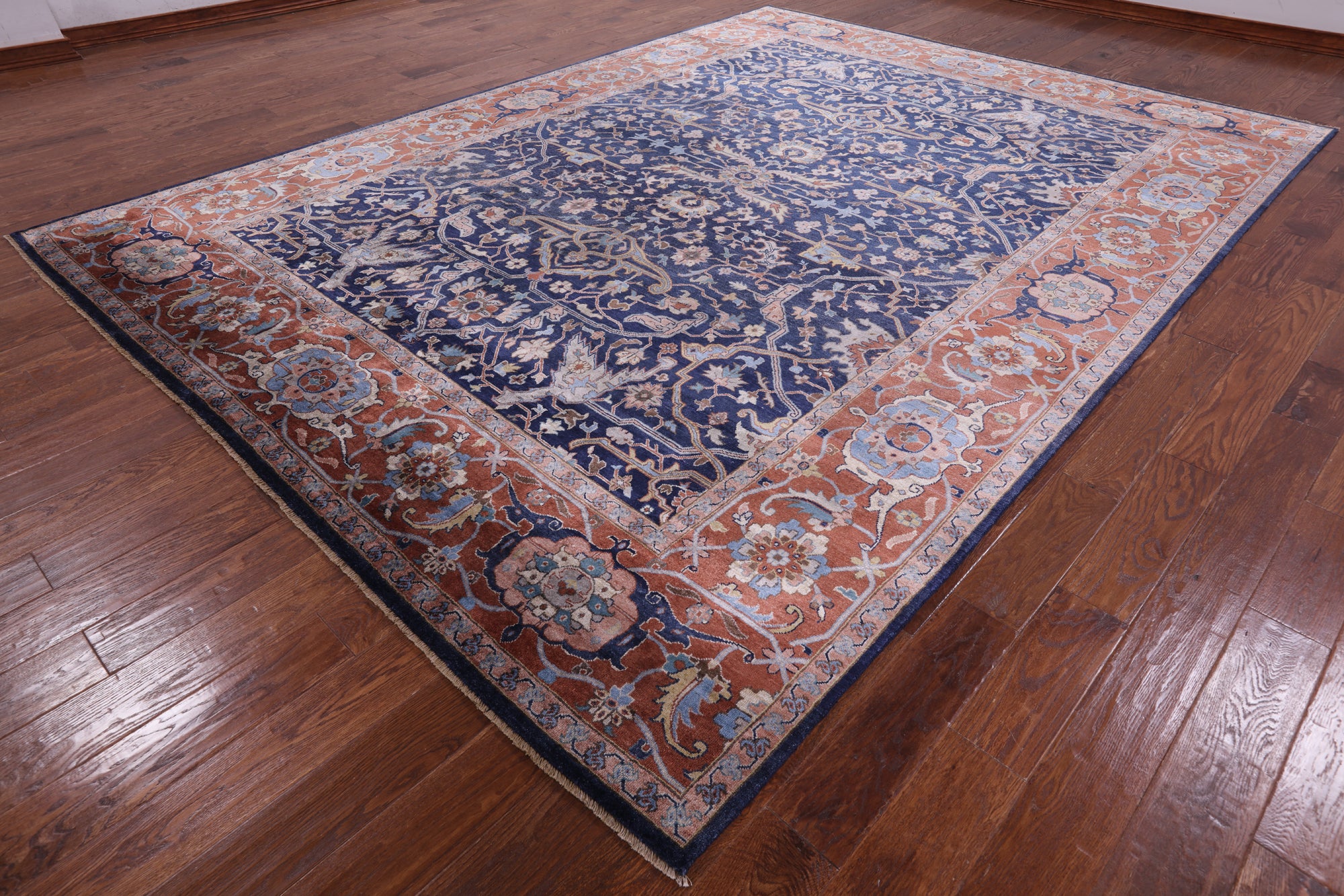 Blue Fine Serapi Handmade 100% Silk Rug - 8' 10" X 12' 0" - Golden Nile