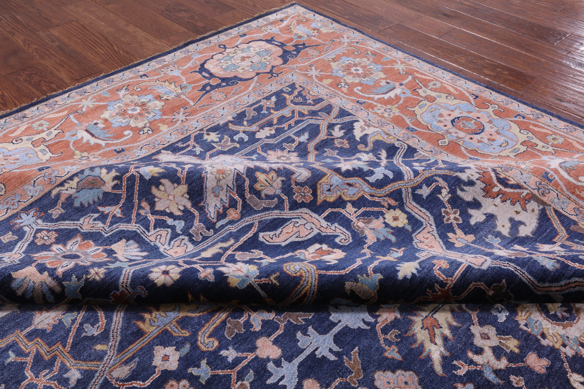 Blue Fine Serapi Handmade 100% Silk Rug - 8' 10" X 12' 0" - Golden Nile