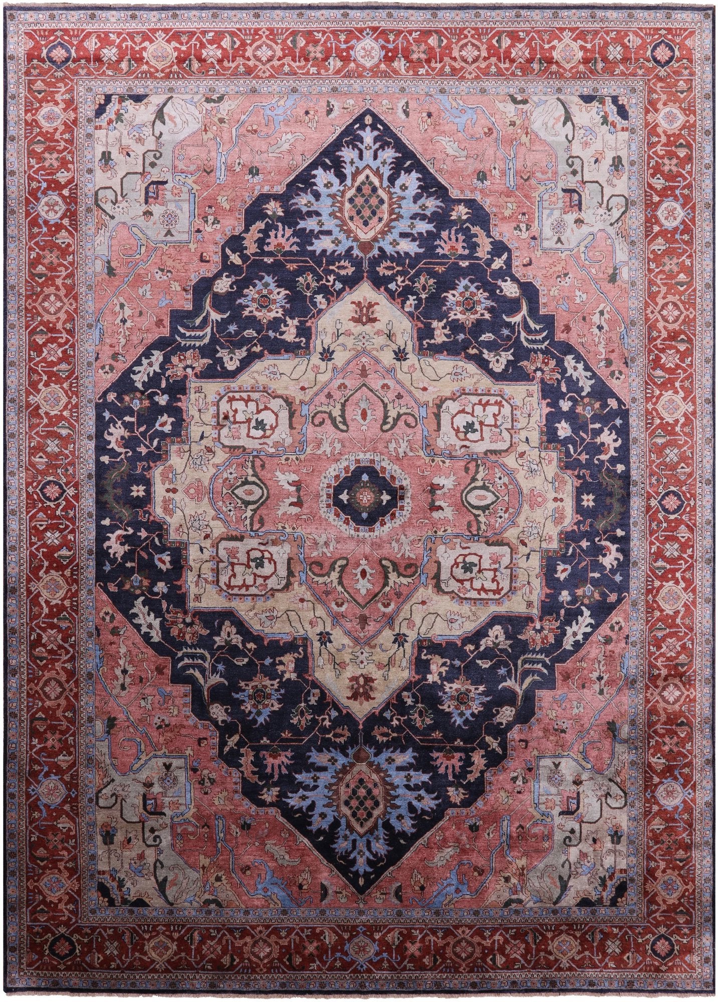 Blue Fine Serapi Hand Knotted 100% Silk Rug - 9' 10" X 13' 10" - Golden Nile