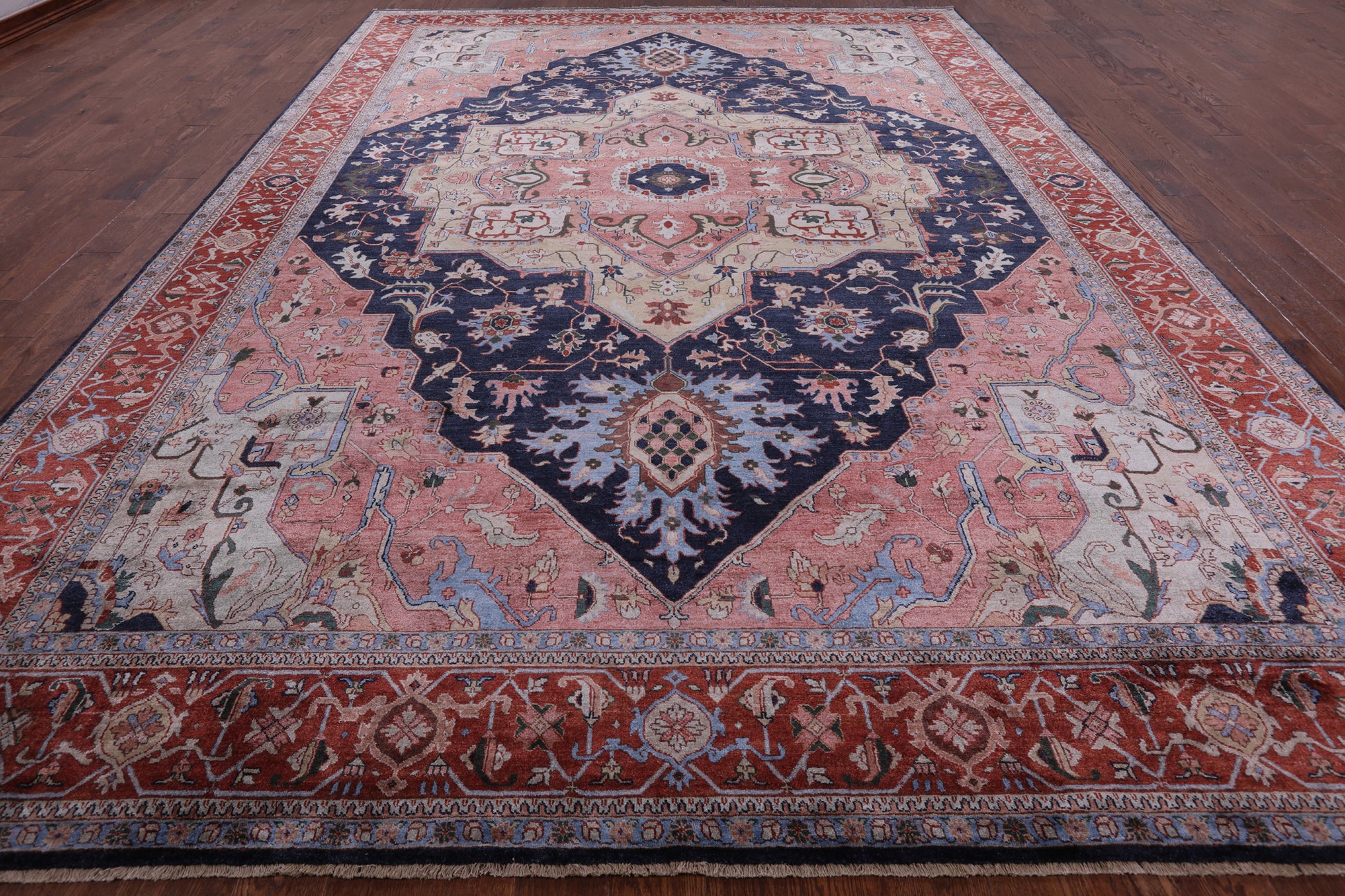 Blue Fine Serapi Hand Knotted 100% Silk Rug - 9' 10" X 13' 10" - Golden Nile