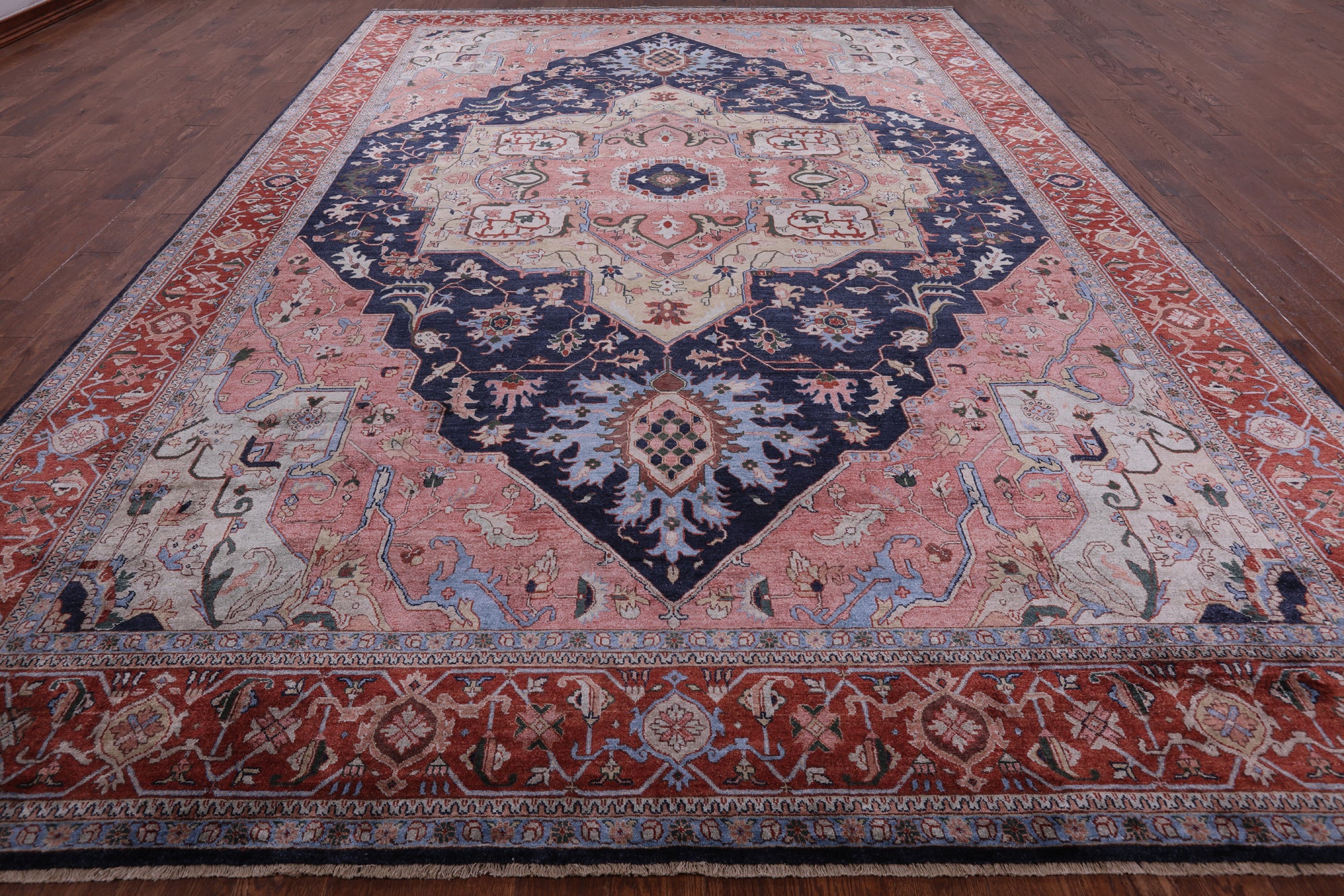 Blue Fine Serapi Hand Knotted 100% Silk Rug - 9' 10" X 13' 10" - Golden Nile