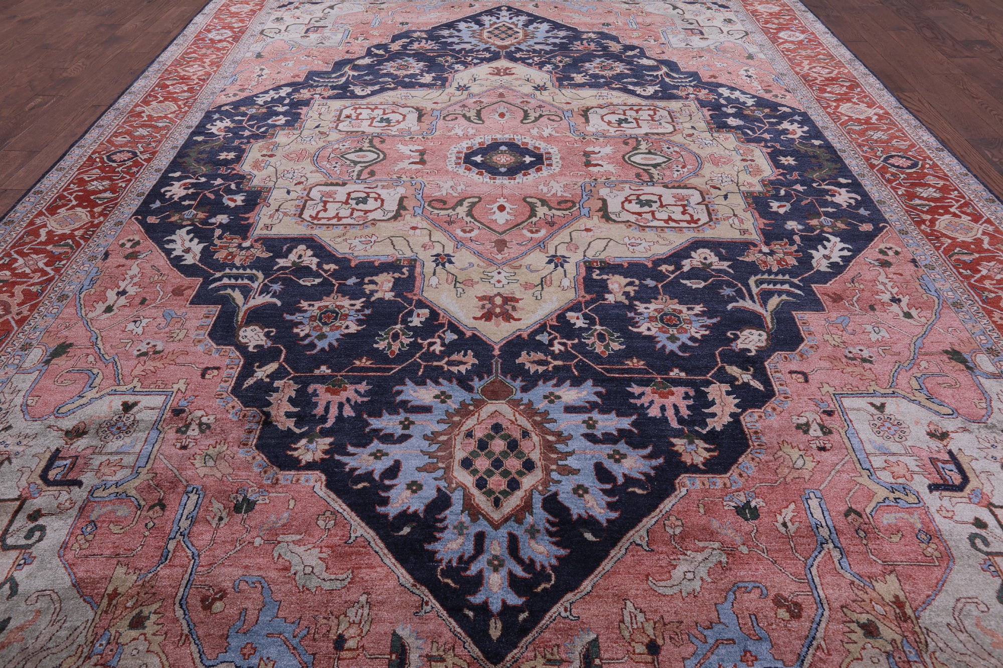 Blue Fine Serapi Hand Knotted 100% Silk Rug - 9' 10" X 13' 10" - Golden Nile