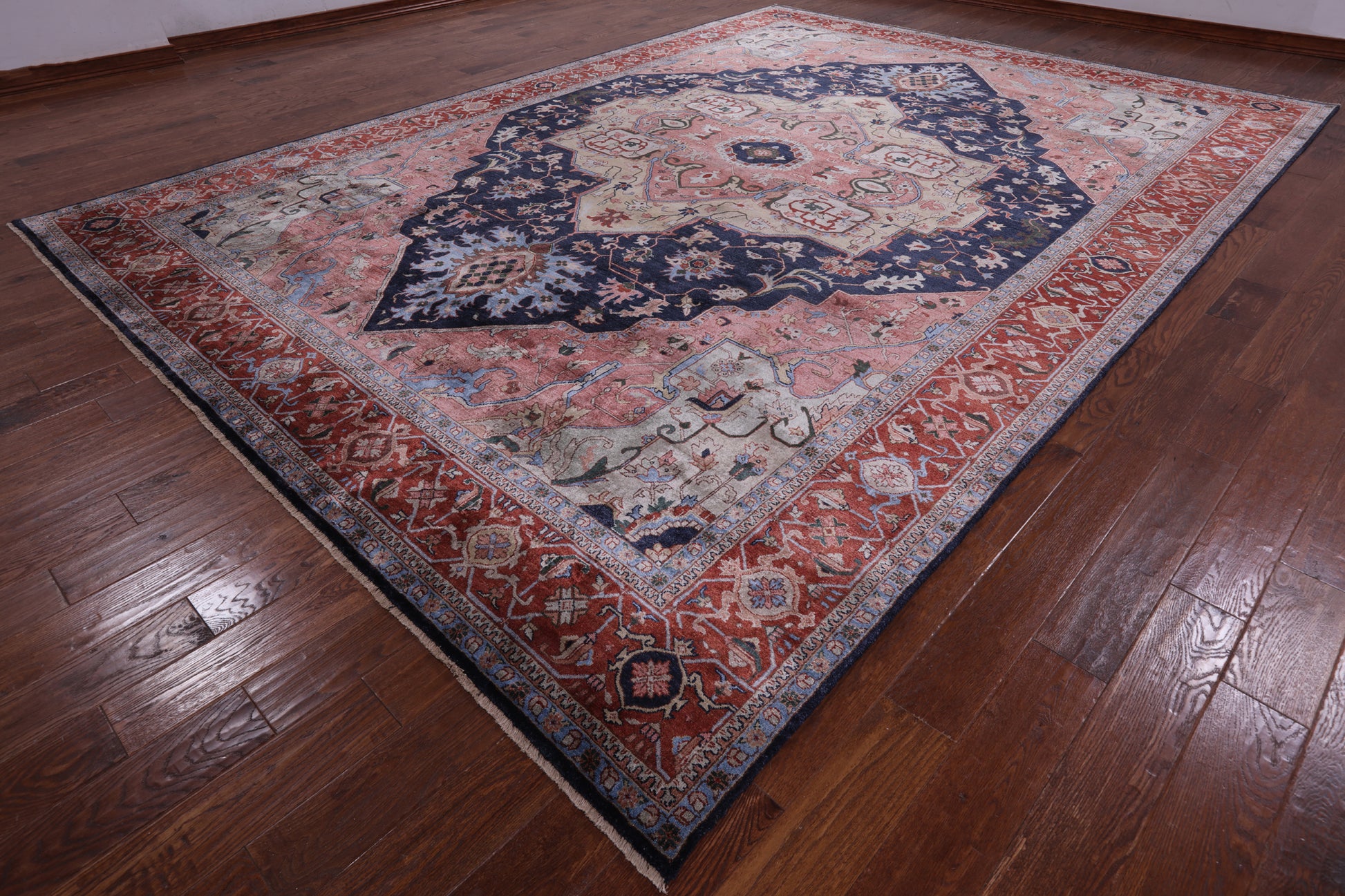 Blue Fine Serapi Hand Knotted 100% Silk Rug - 9' 10" X 13' 10" - Golden Nile