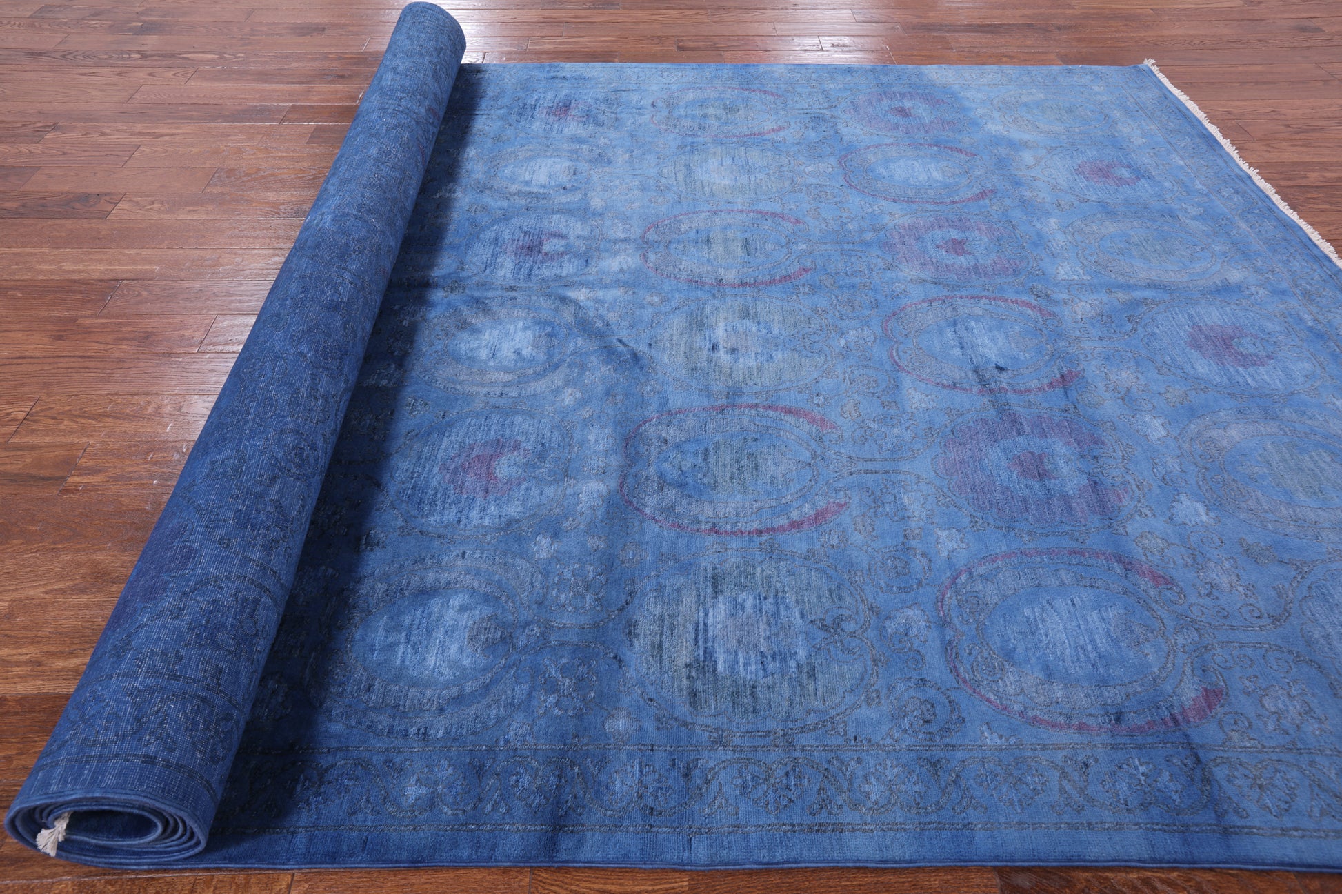 Blue Overdyed Full Pile Hand Knotted Wool Rug - 8' 1" X 16' 4" - Golden Nile