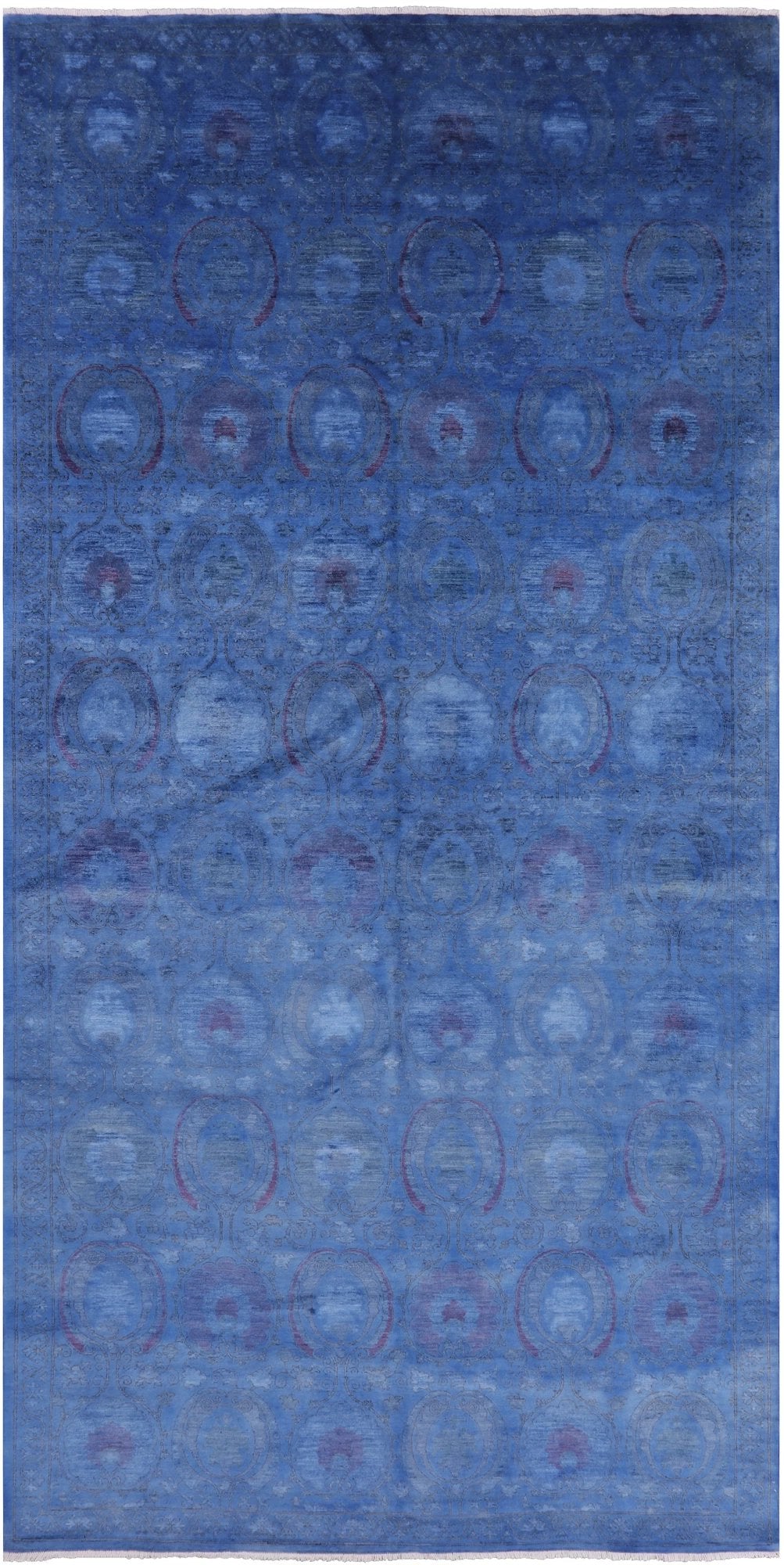 Blue Overdyed Full Pile Hand Knotted Wool Rug - 8' 1" X 16' 4" - Golden Nile