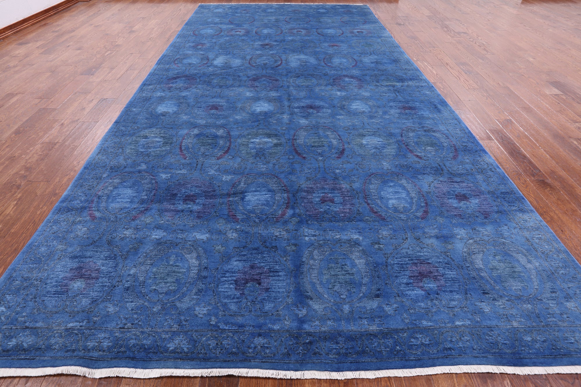 Blue Overdyed Full Pile Hand Knotted Wool Rug - 8' 1" X 16' 4" - Golden Nile