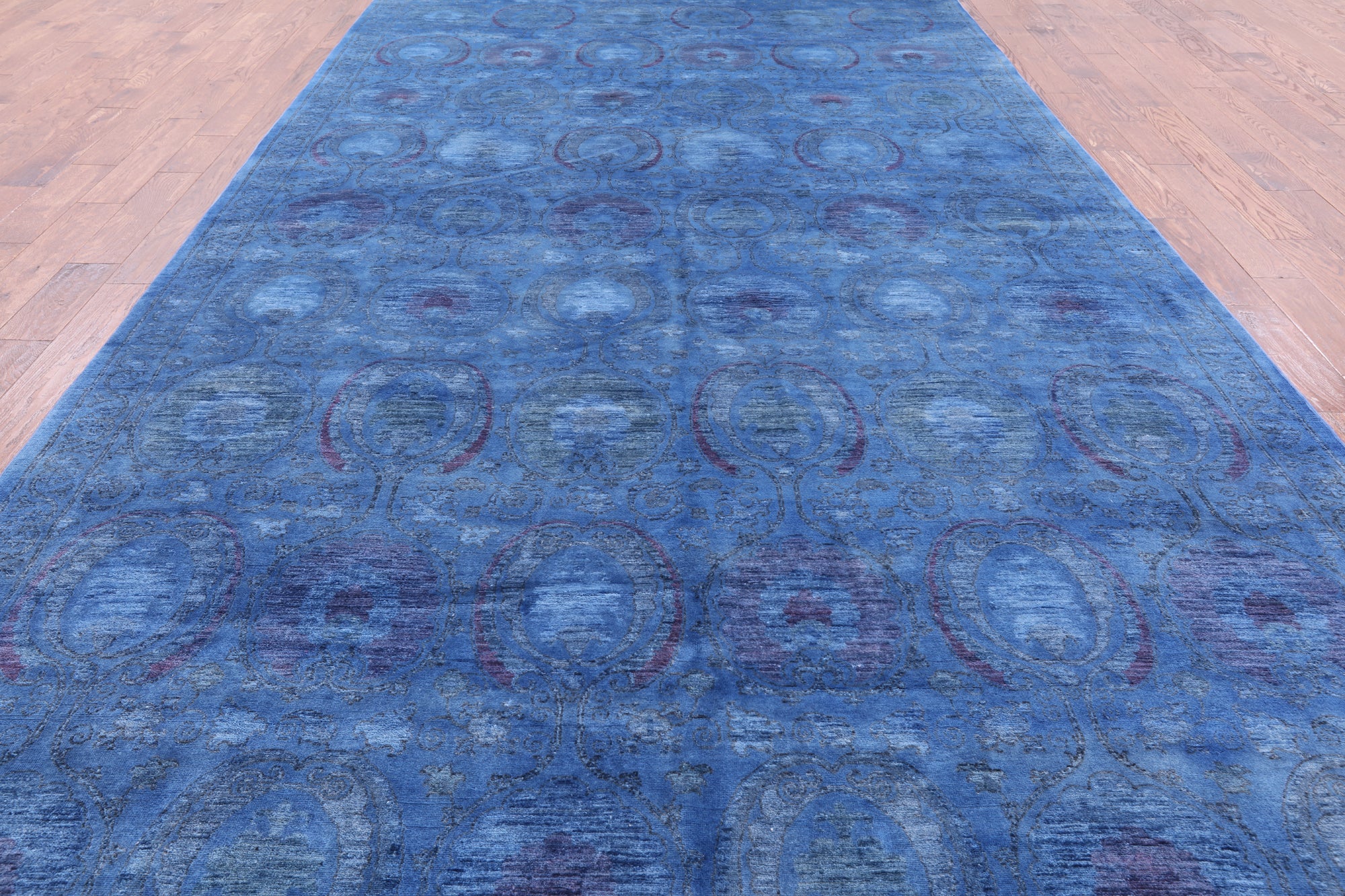 Blue Overdyed Full Pile Hand Knotted Wool Rug - 8' 1" X 16' 4" - Golden Nile