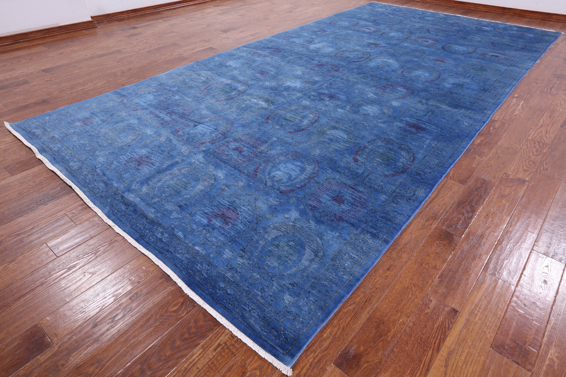 Blue Overdyed Full Pile Hand Knotted Wool Rug - 8' 1" X 16' 4" - Golden Nile