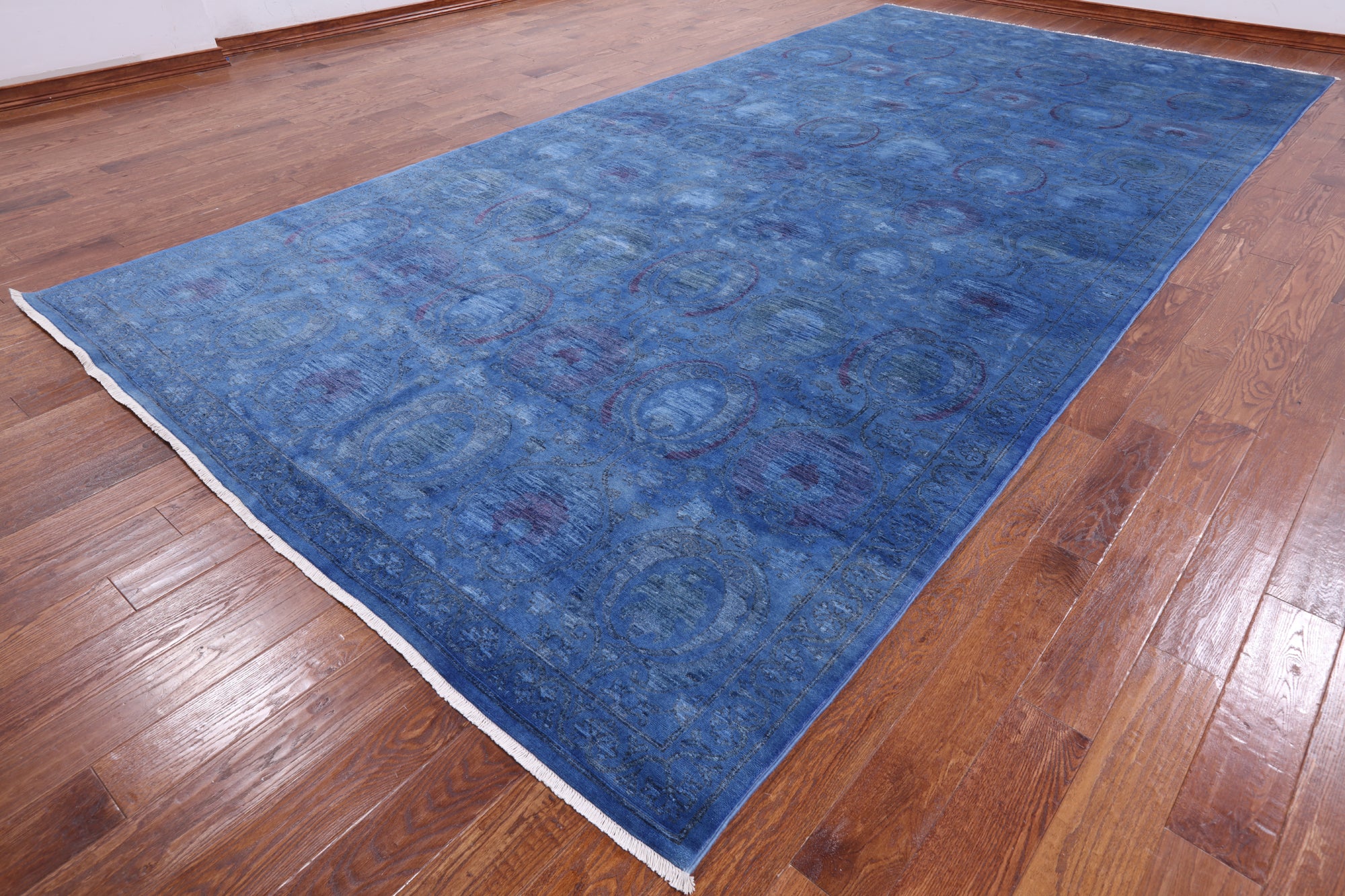 Blue Overdyed Full Pile Hand Knotted Wool Rug - 8' 1" X 16' 4" - Golden Nile