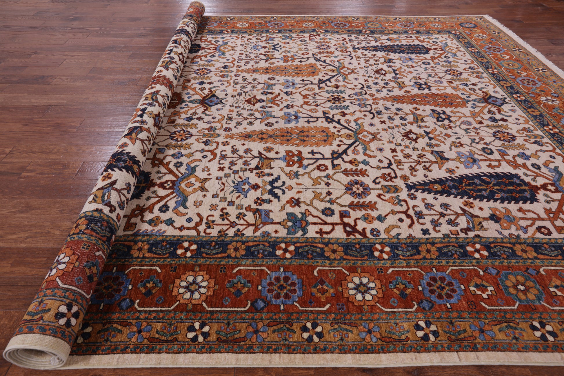 Ivory Cypress Tree Hand Knotted Wool Rug - 10' 0" X 14' 1" - Golden Nile