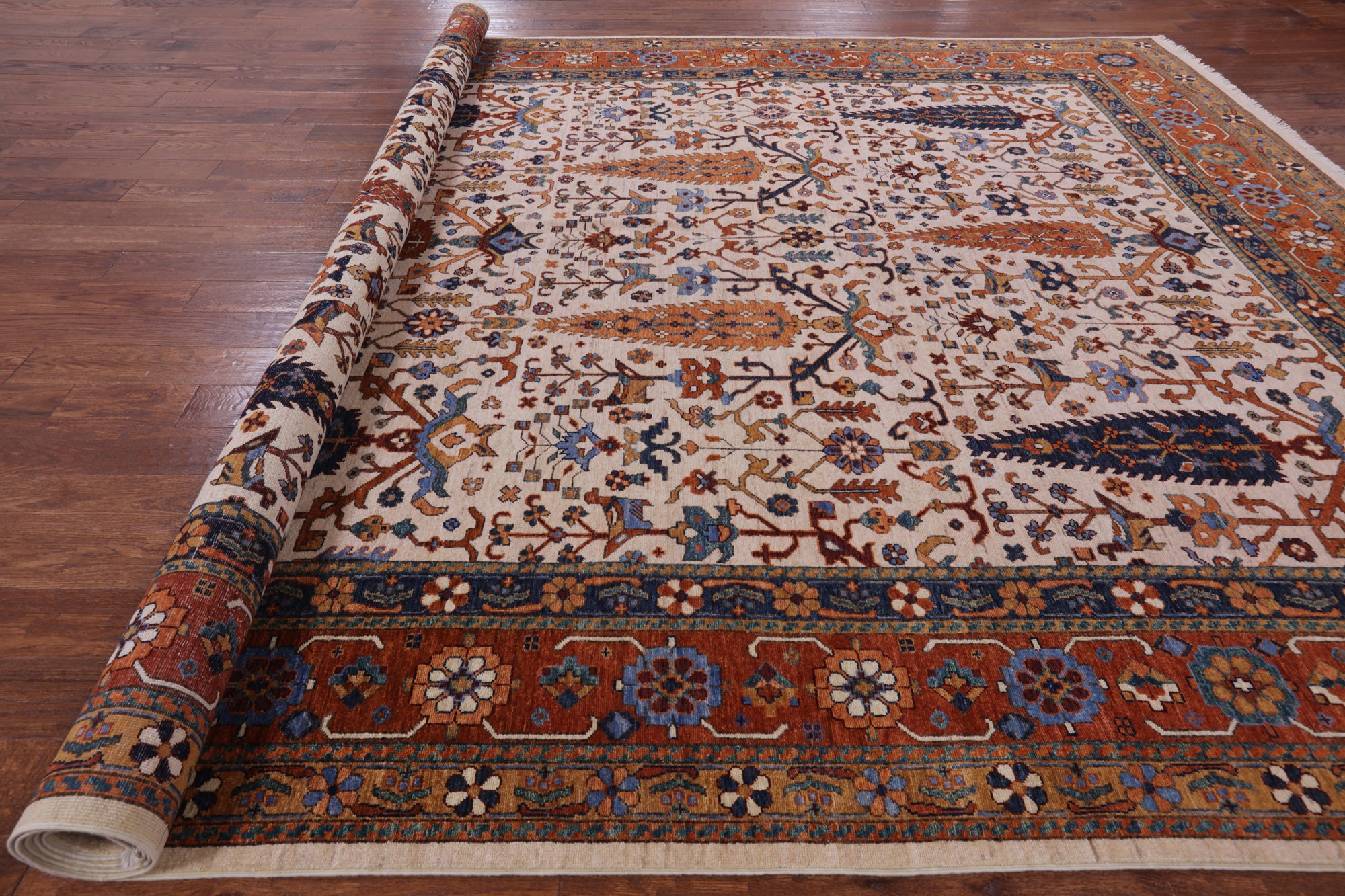 Ivory Cypress Tree Hand Knotted Wool Rug - 10' 0" X 14' 1" - Golden Nile