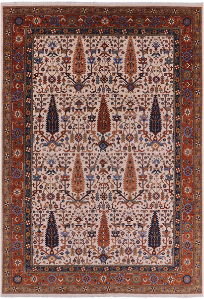 Ivory Cypress Tree Hand Knotted Wool Rug - 10' 0" X 14' 1" - Golden Nile