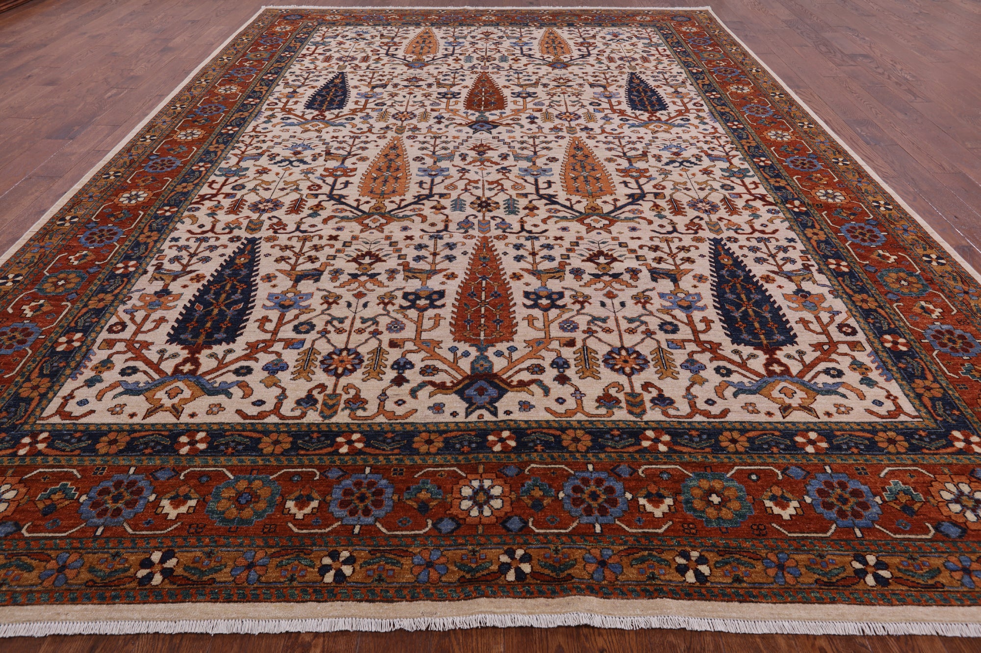 Ivory Cypress Tree Hand Knotted Wool Rug - 10' 0" X 14' 1" - Golden Nile