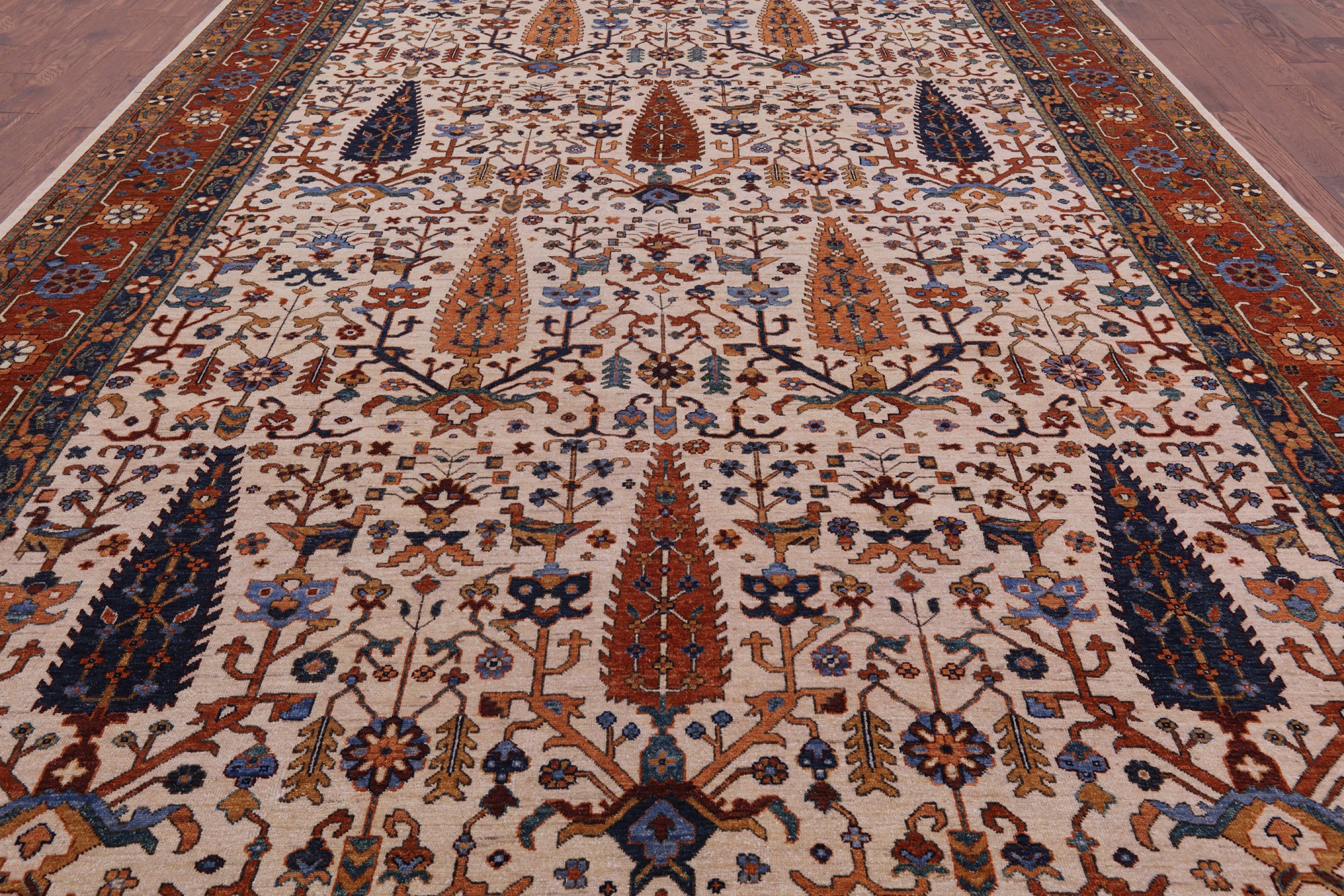 Ivory Cypress Tree Hand Knotted Wool Rug - 10' 0" X 14' 1" - Golden Nile