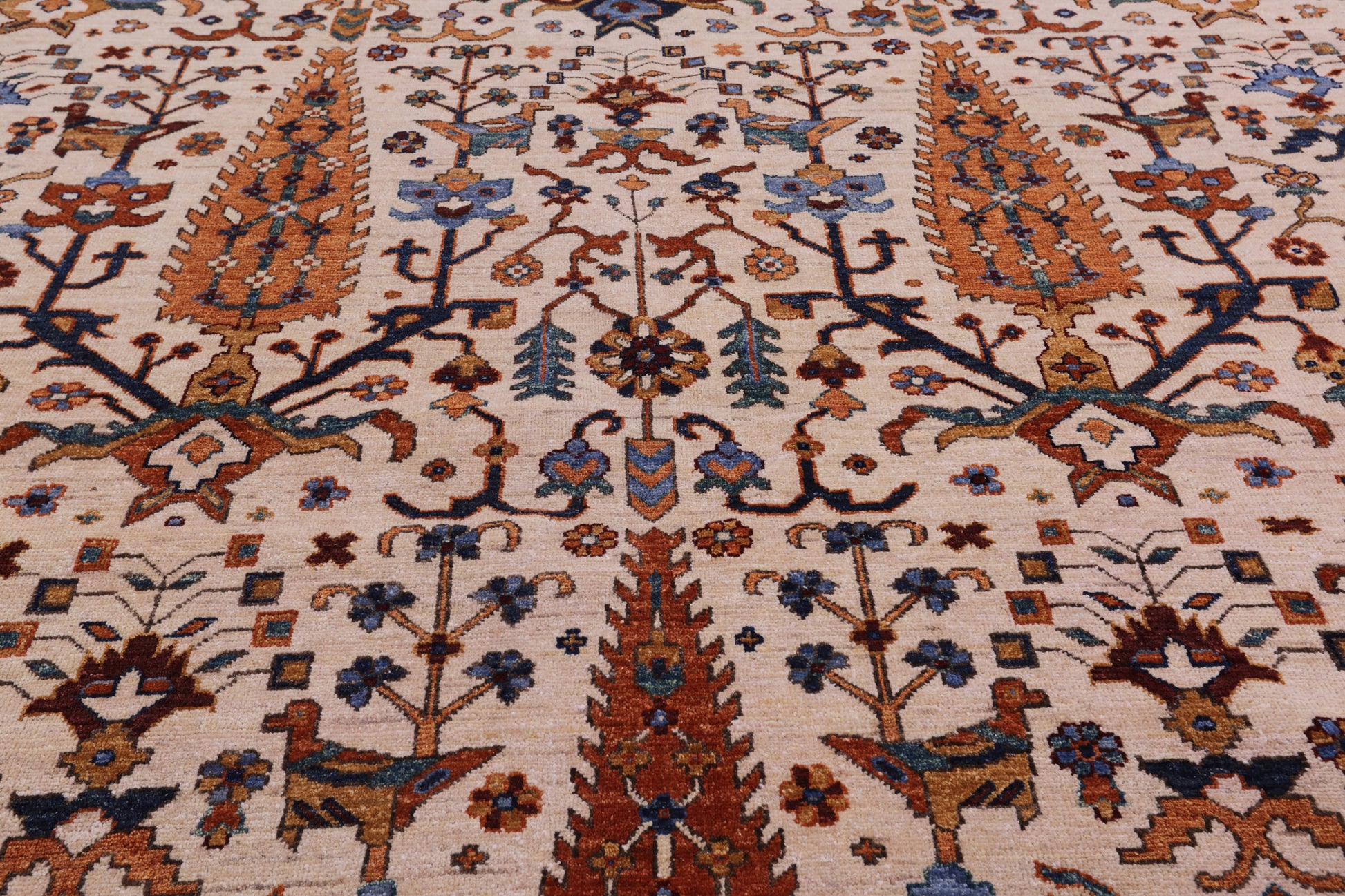 Ivory Cypress Tree Hand Knotted Wool Rug - 10' 0" X 14' 1" - Golden Nile