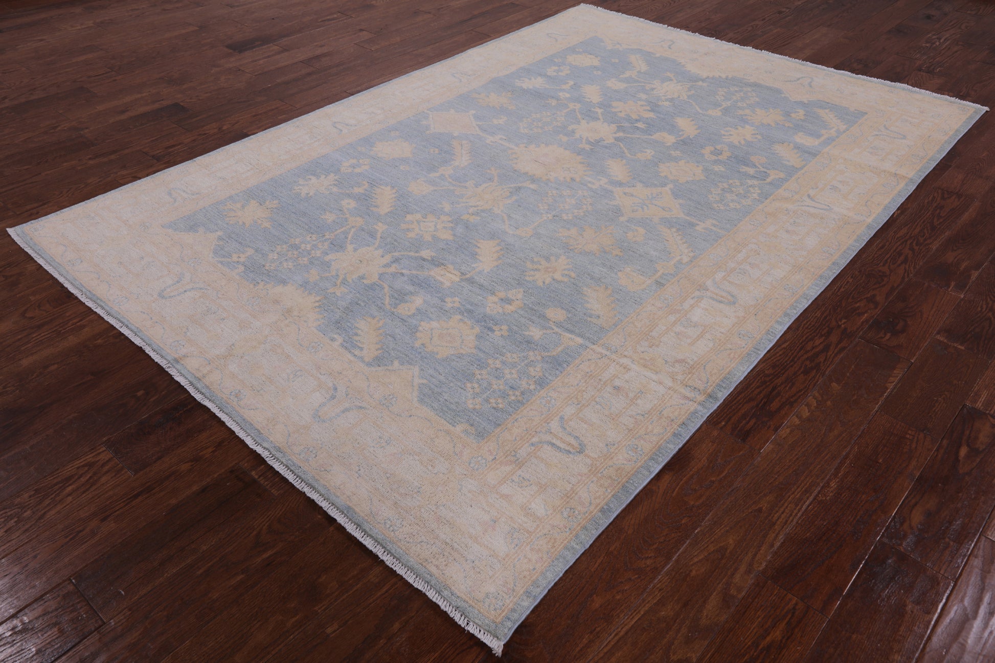 Blue Peshawar Handmade Wool Rug - 6' 1" X 8' 10" - Golden Nile