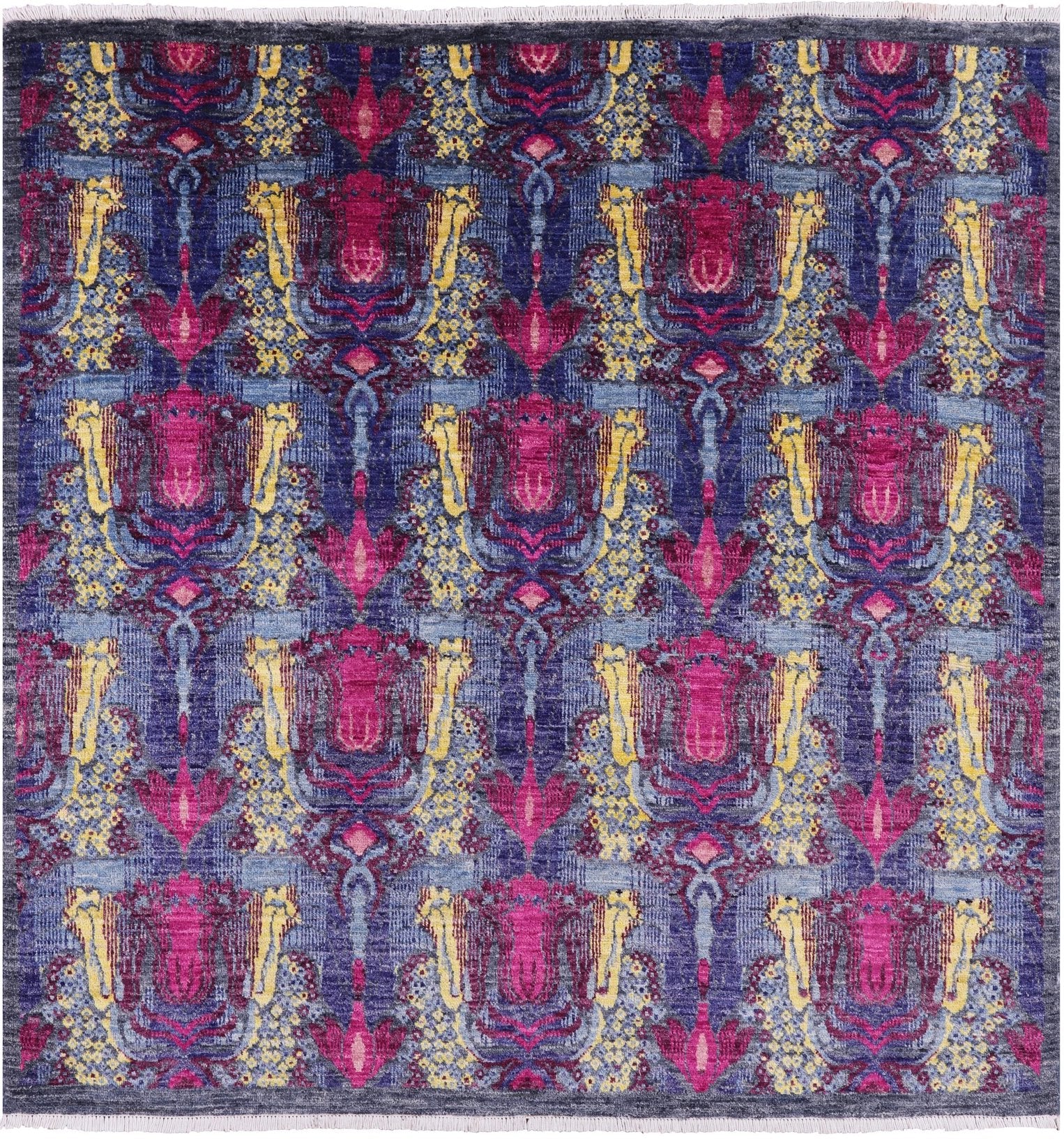 Square William Morris Hand Knotted Wool Rug - 5' 3" X 5' 3" - Golden Nile