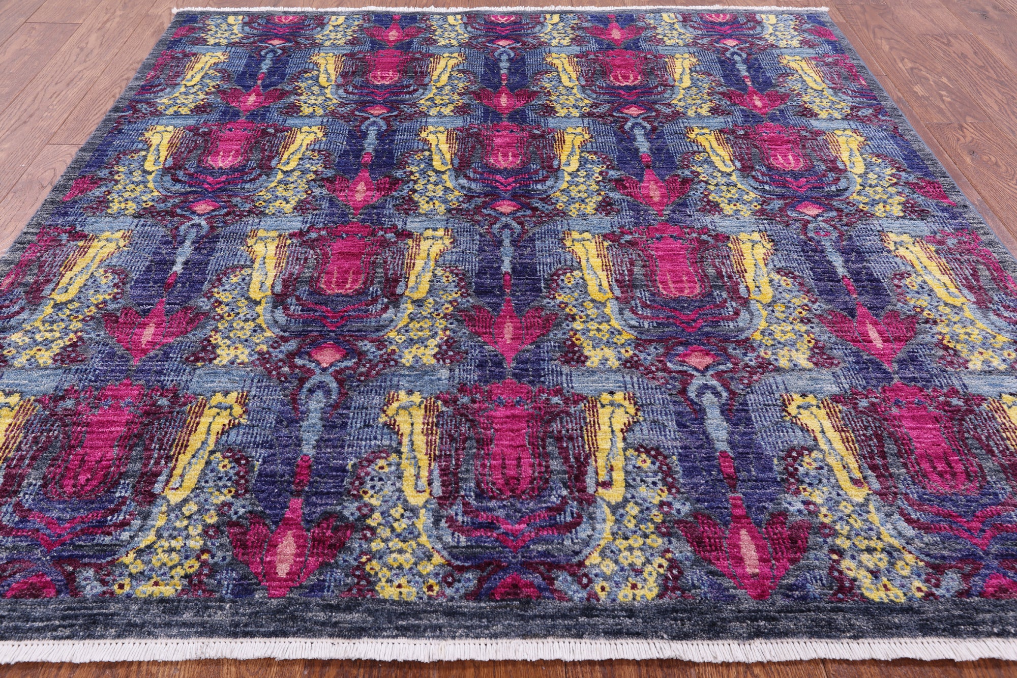 Square William Morris Hand Knotted Wool Rug - 5' 3" X 5' 3" - Golden Nile