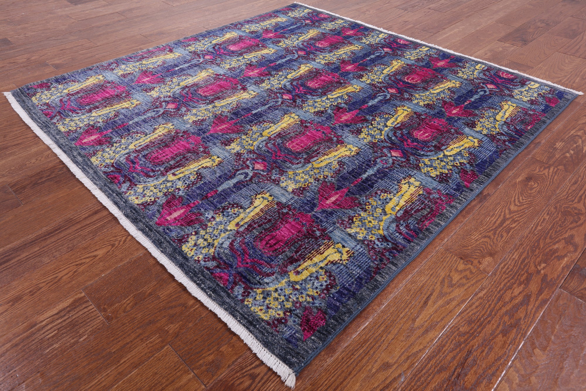 Square William Morris Hand Knotted Wool Rug - 5' 3" X 5' 3" - Golden Nile