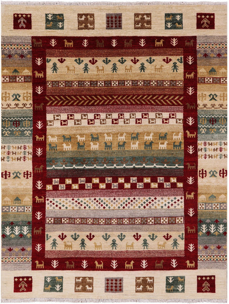 Tribal Gabbeh Handmade Wool Rug - 4' 10" X 6' 6" - Golden Nile
