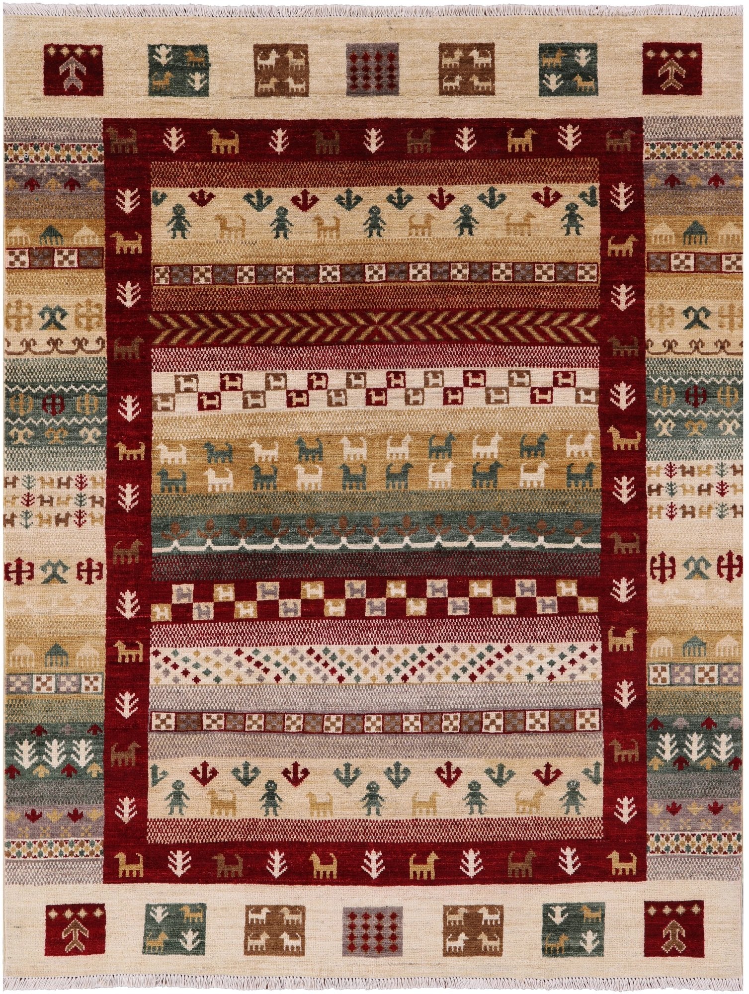 Tribal Gabbeh Handmade Wool Rug - 4' 10" X 6' 6" - Golden Nile
