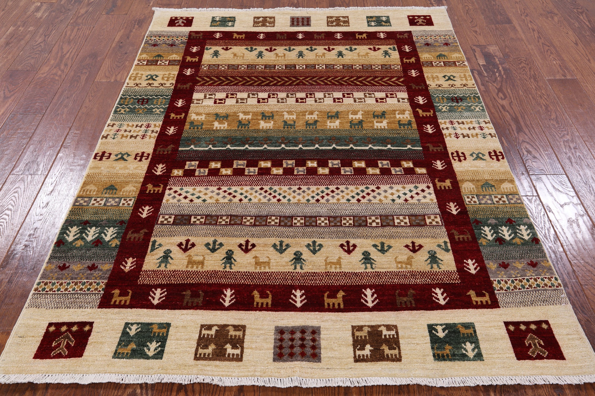 Tribal Gabbeh Handmade Wool Rug - 4' 10" X 6' 6" - Golden Nile