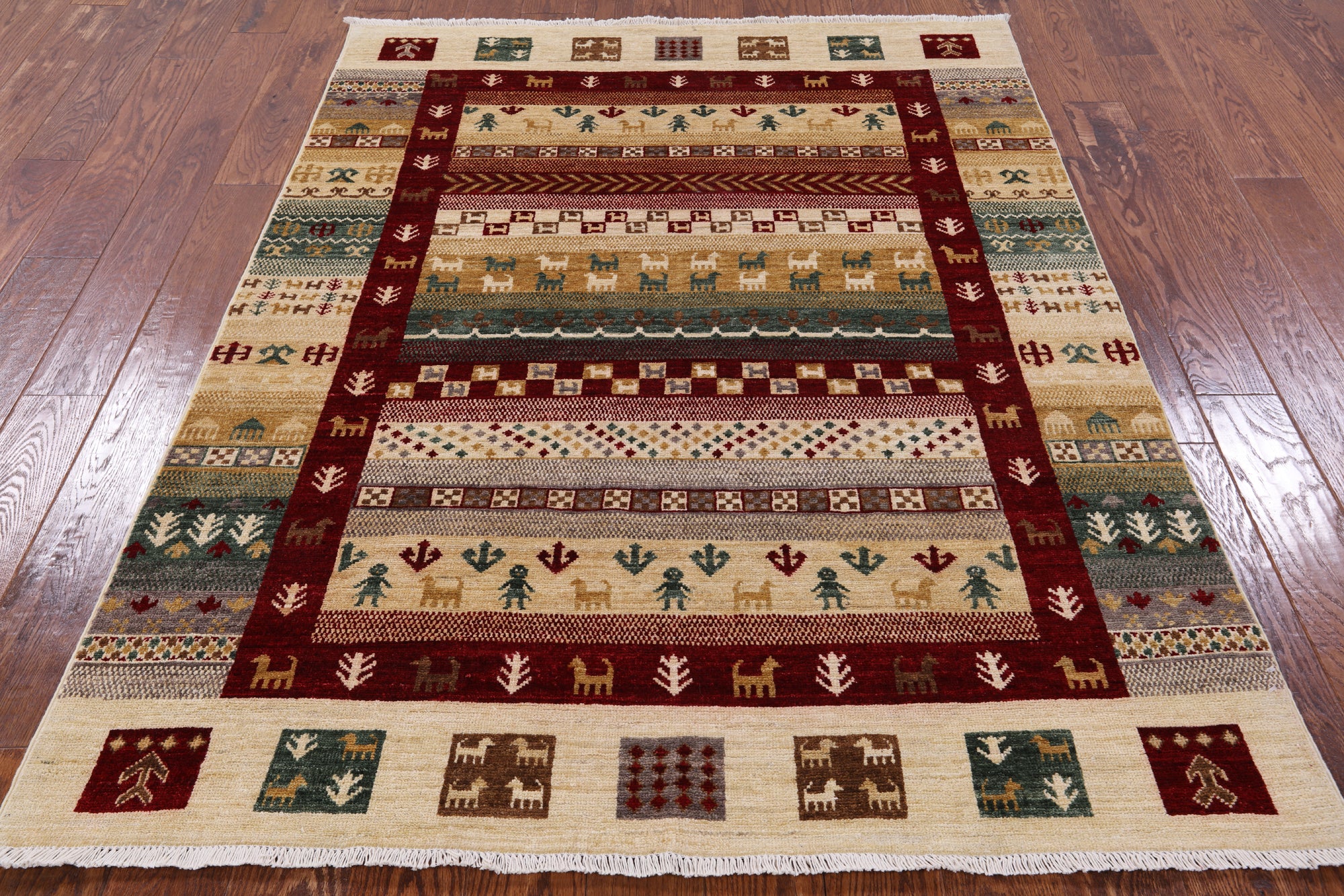 Tribal Gabbeh Handmade Wool Rug - 4' 10" X 6' 6" - Golden Nile