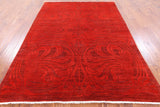 Red Full Pile Overdyed Hand Knotted Wool Rug - 6' 1" X 8' 6" - Golden Nile