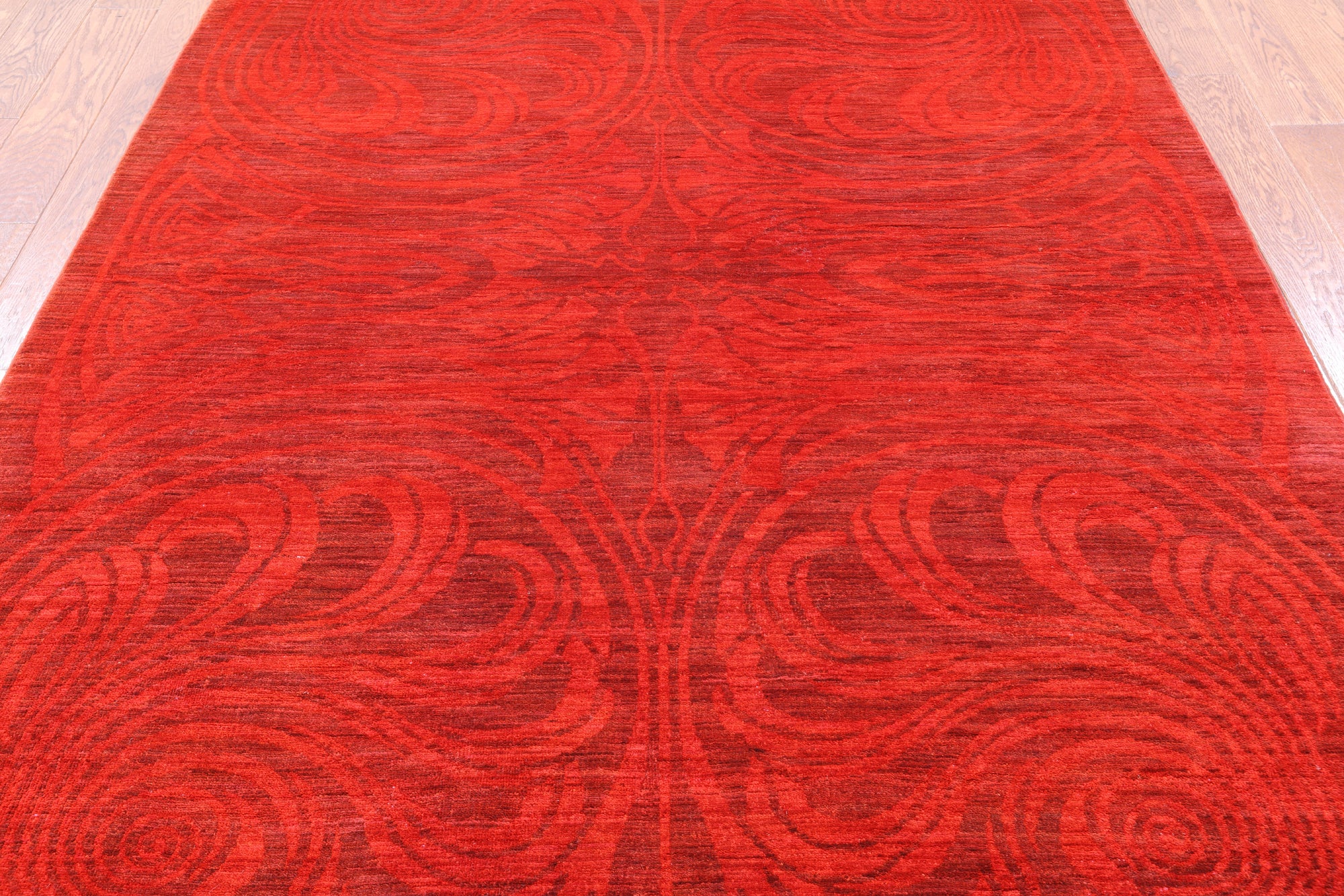 Red Full Pile Overdyed Hand Knotted Wool Rug - 6' 1" X 8' 6" - Golden Nile