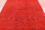 Red Full Pile Overdyed Hand Knotted Wool Rug - 6' 1" X 8' 6" - Golden Nile