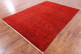 Red Full Pile Overdyed Hand Knotted Wool Rug - 6' 1" X 8' 6" - Golden Nile