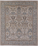 Ivory Geometric Persian Hand Knotted Wool Rug - 8' 2" X 9' 8" - Golden Nile
