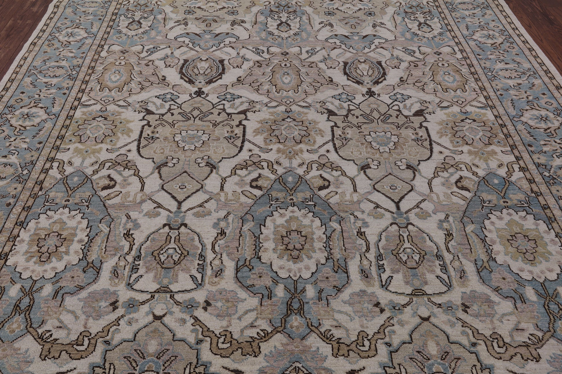 Ivory Geometric Persian Hand Knotted Wool Rug - 8' 2" X 9' 8" - Golden Nile