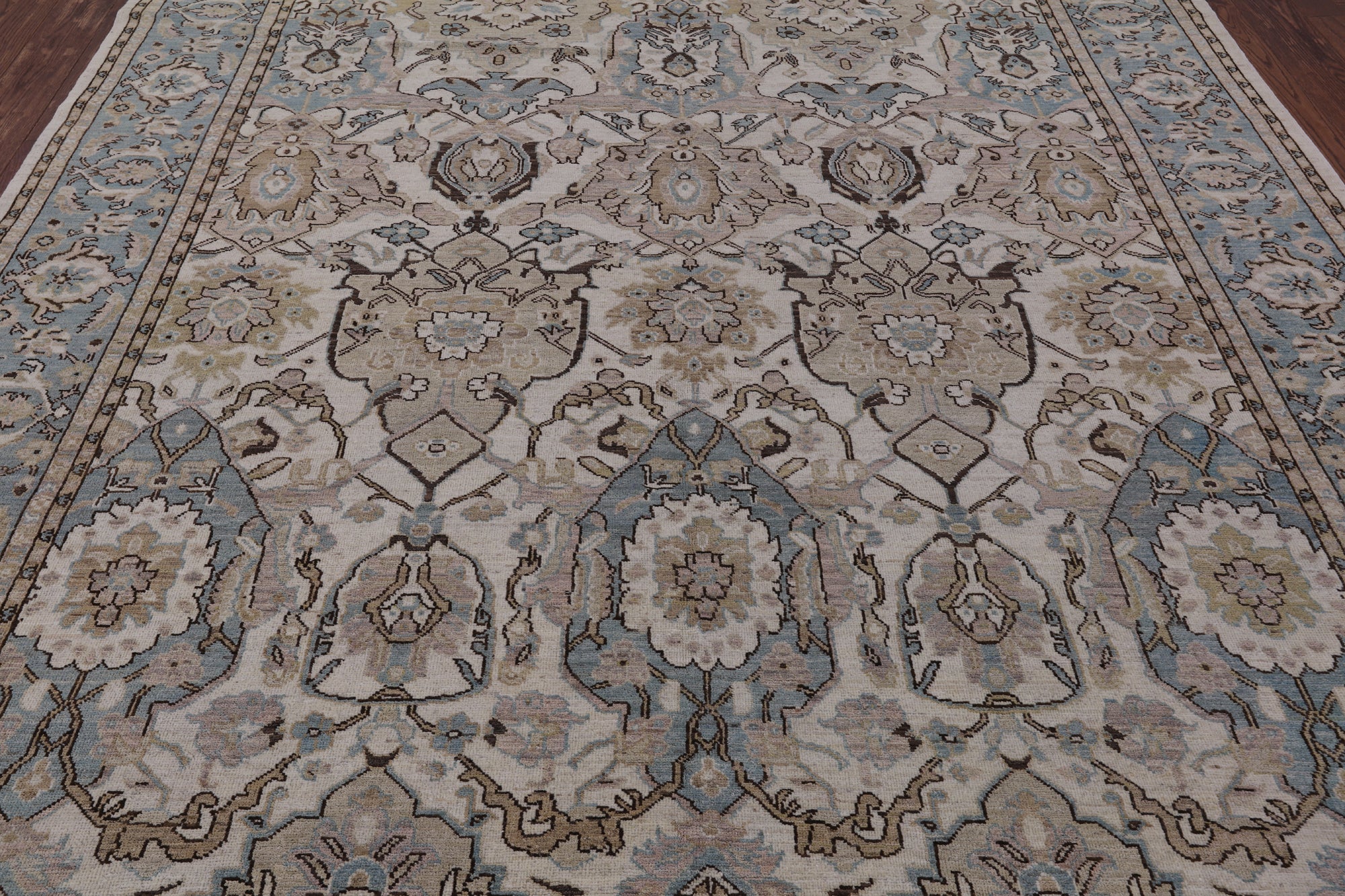 Ivory Geometric Persian Hand Knotted Wool Rug - 8' 2" X 9' 8" - Golden Nile