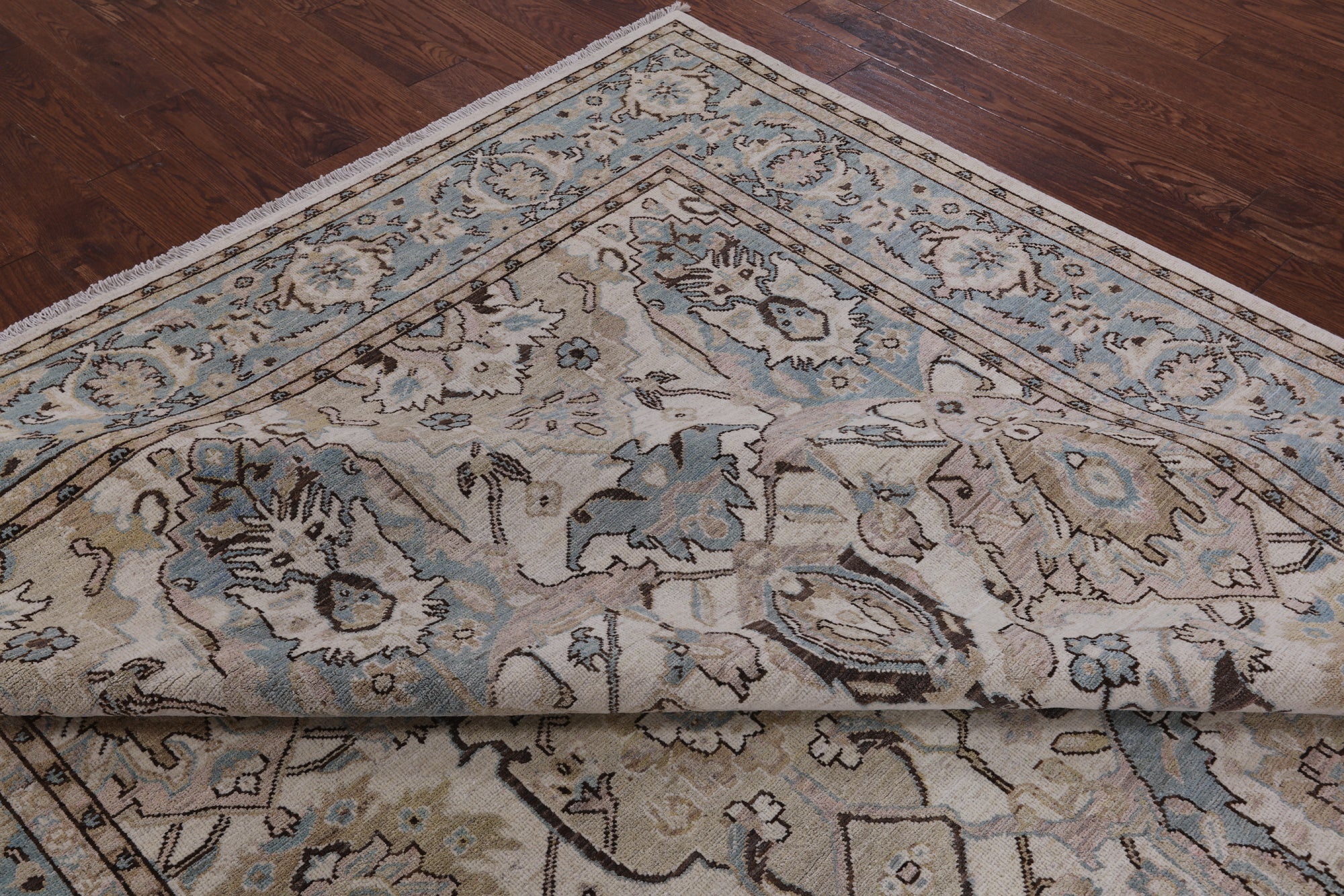 Ivory Geometric Persian Hand Knotted Wool Rug - 8' 2" X 9' 8" - Golden Nile