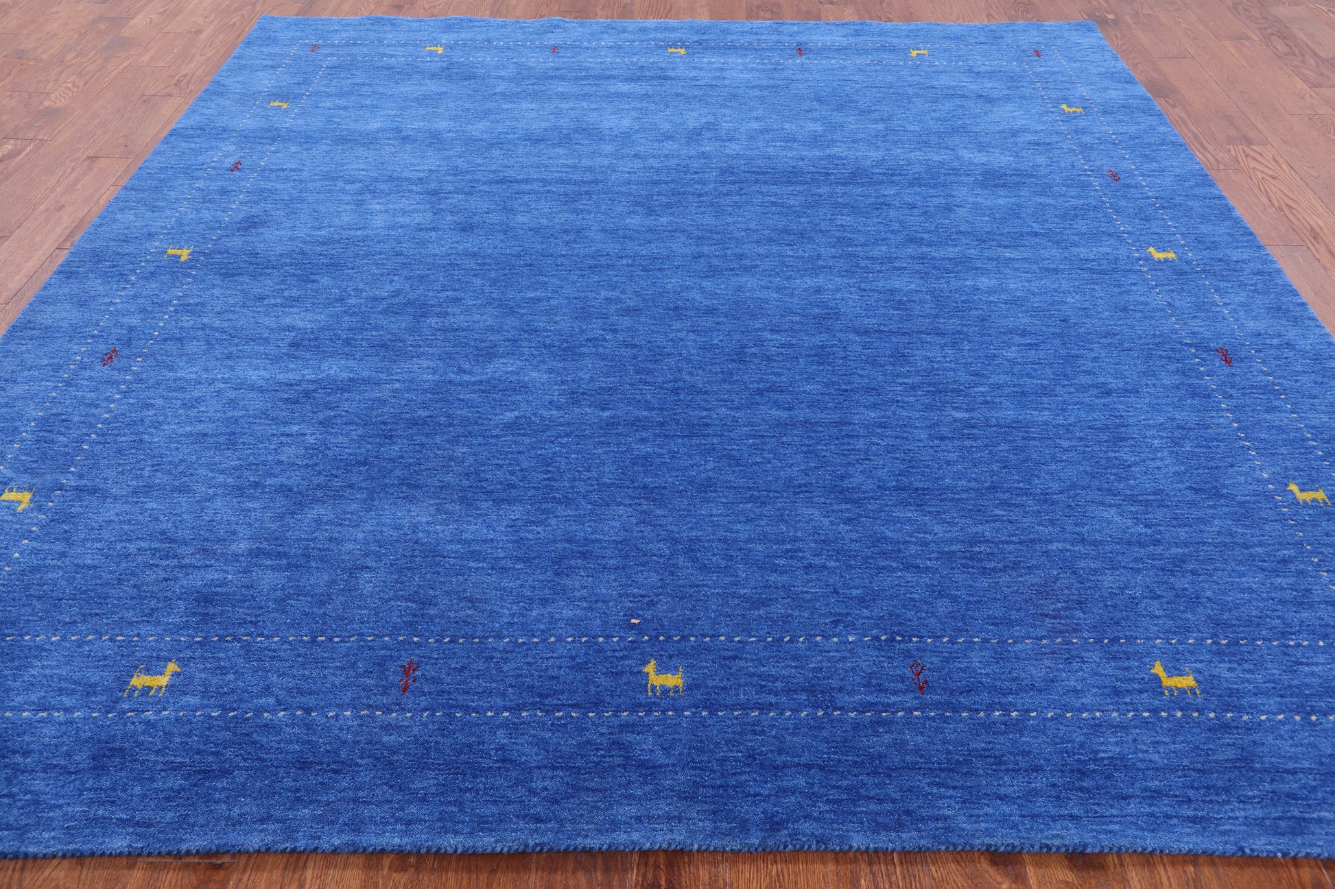 Blue Square Persian Gabbeh Hand Knotted Wool Rug - 9' 0" X 9' 0" - Golden Nile
