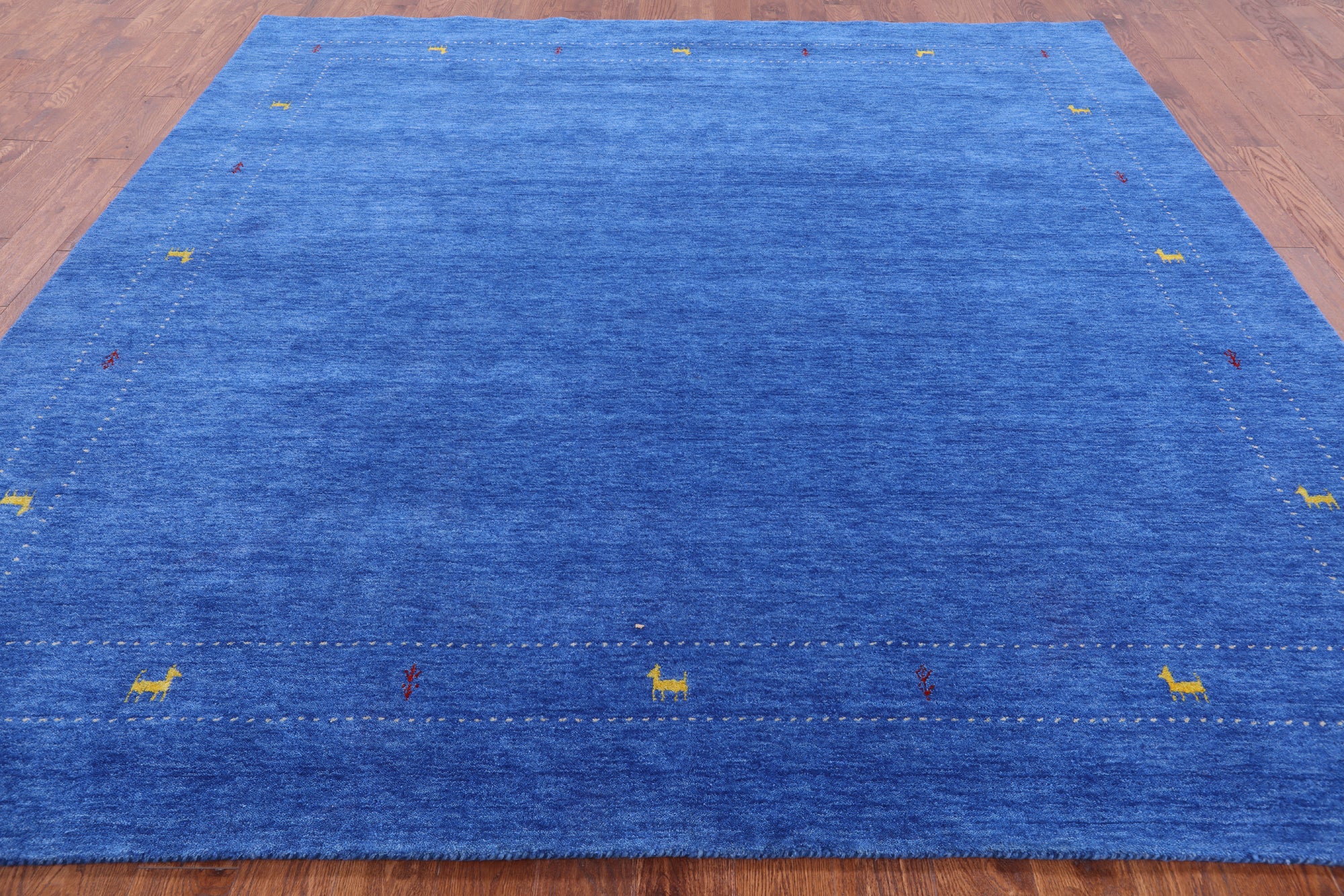 Blue Square Persian Gabbeh Hand Knotted Wool Rug - 9' 0" X 9' 0" - Golden Nile