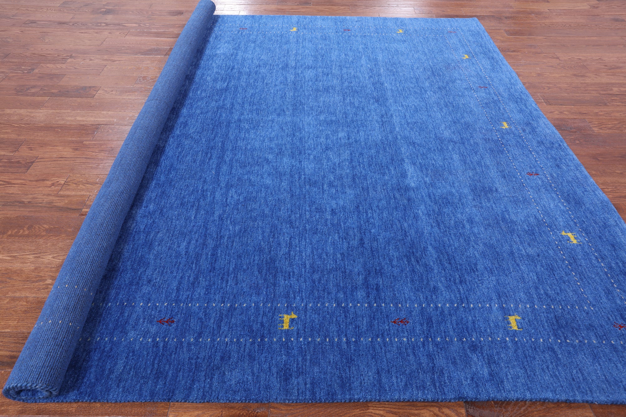 Blue Square Persian Gabbeh Hand Knotted Wool Rug - 9' 0" X 9' 0" - Golden Nile