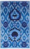 Blue William Morris Hand Knotted Wool Rug - 4' 3" X 6' 6" - Golden Nile