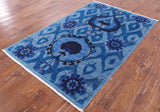 Blue William Morris Hand Knotted Wool Rug - 4' 3" X 6' 6" - Golden Nile