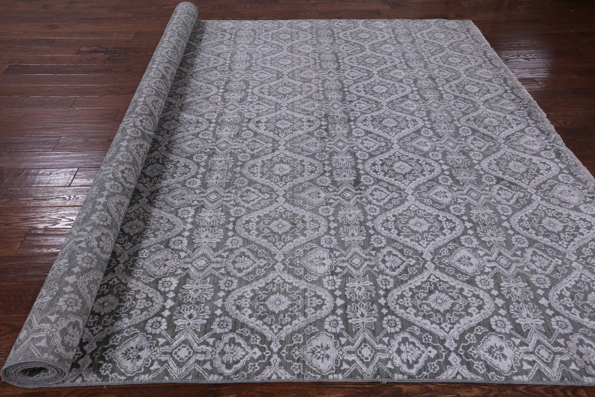 Grey Modern Handmade Wool & Silk Rug - 9' 0" X 12' 2" - Golden Nile