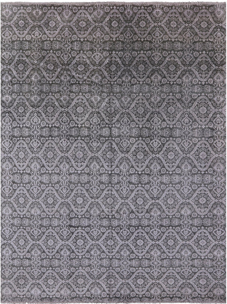 Grey Modern Handmade Wool & Silk Rug - 9' 0" X 12' 2" - Golden Nile