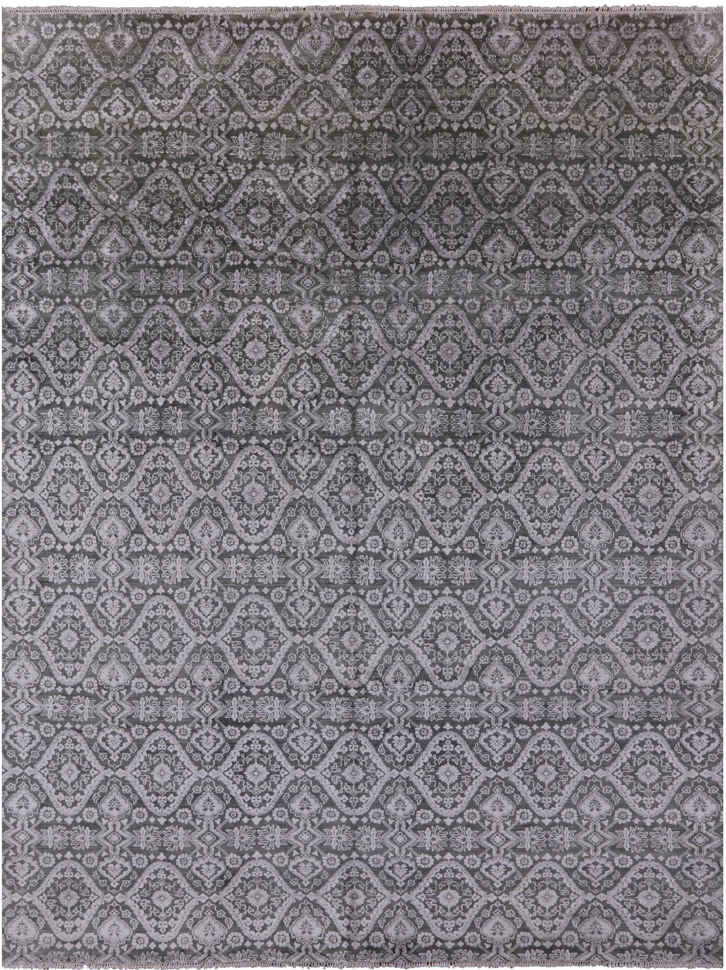 Grey Modern Handmade Wool & Silk Rug - 9' 0" X 12' 2" - Golden Nile