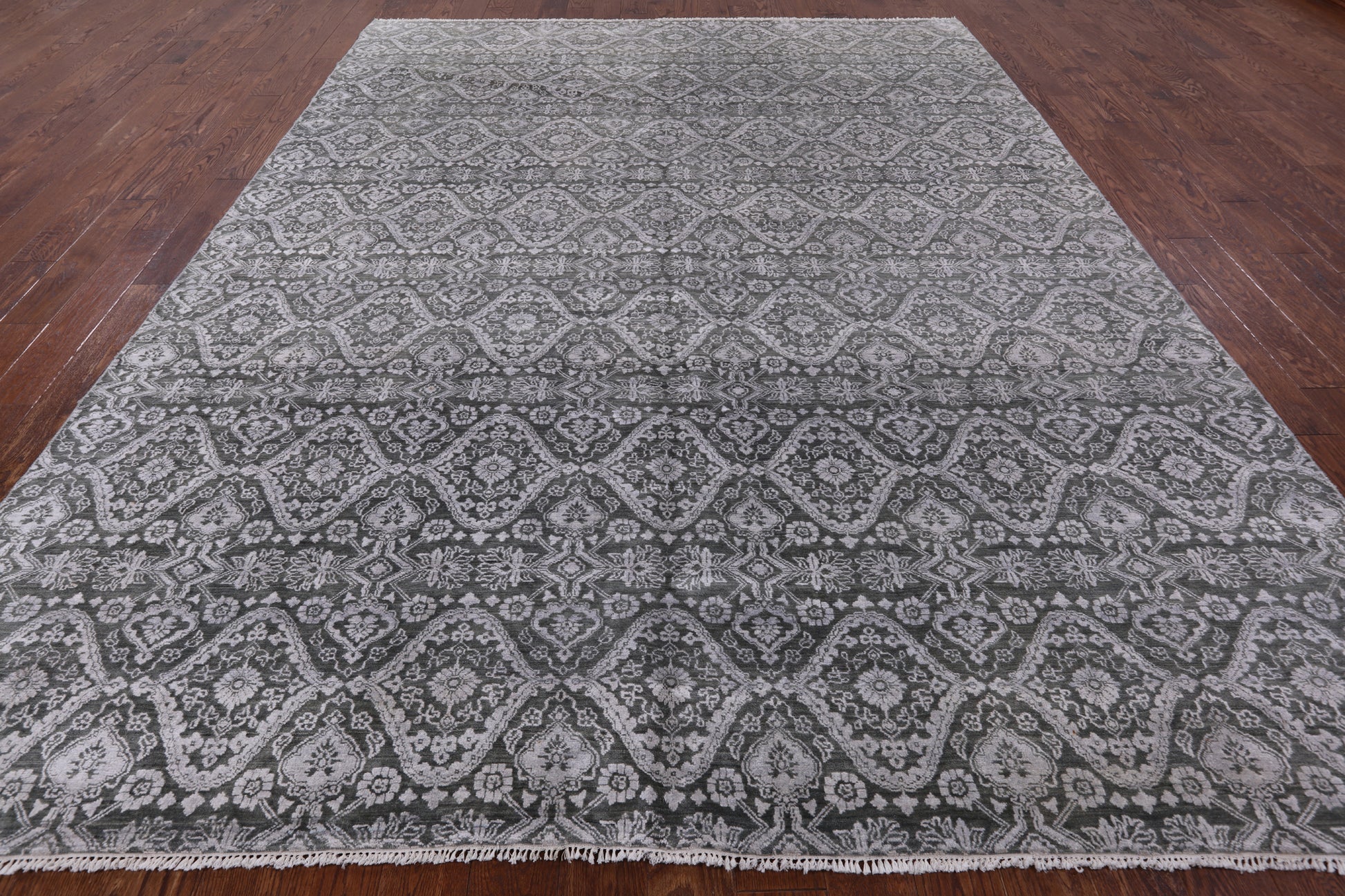 Grey Modern Handmade Wool & Silk Rug - 9' 0" X 12' 2" - Golden Nile