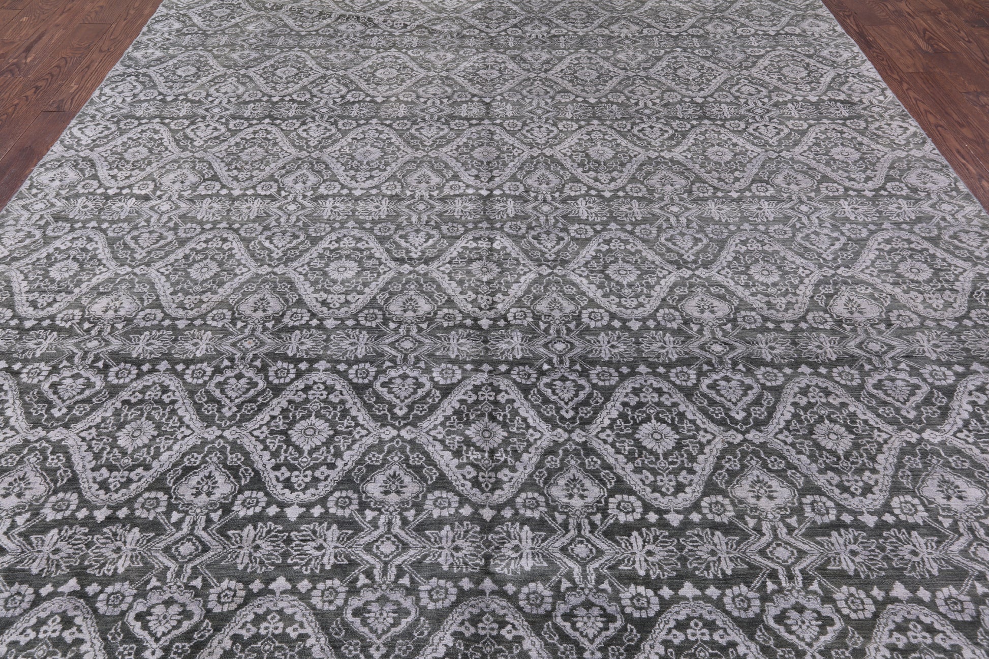 Grey Modern Handmade Wool & Silk Rug - 9' 0" X 12' 2" - Golden Nile