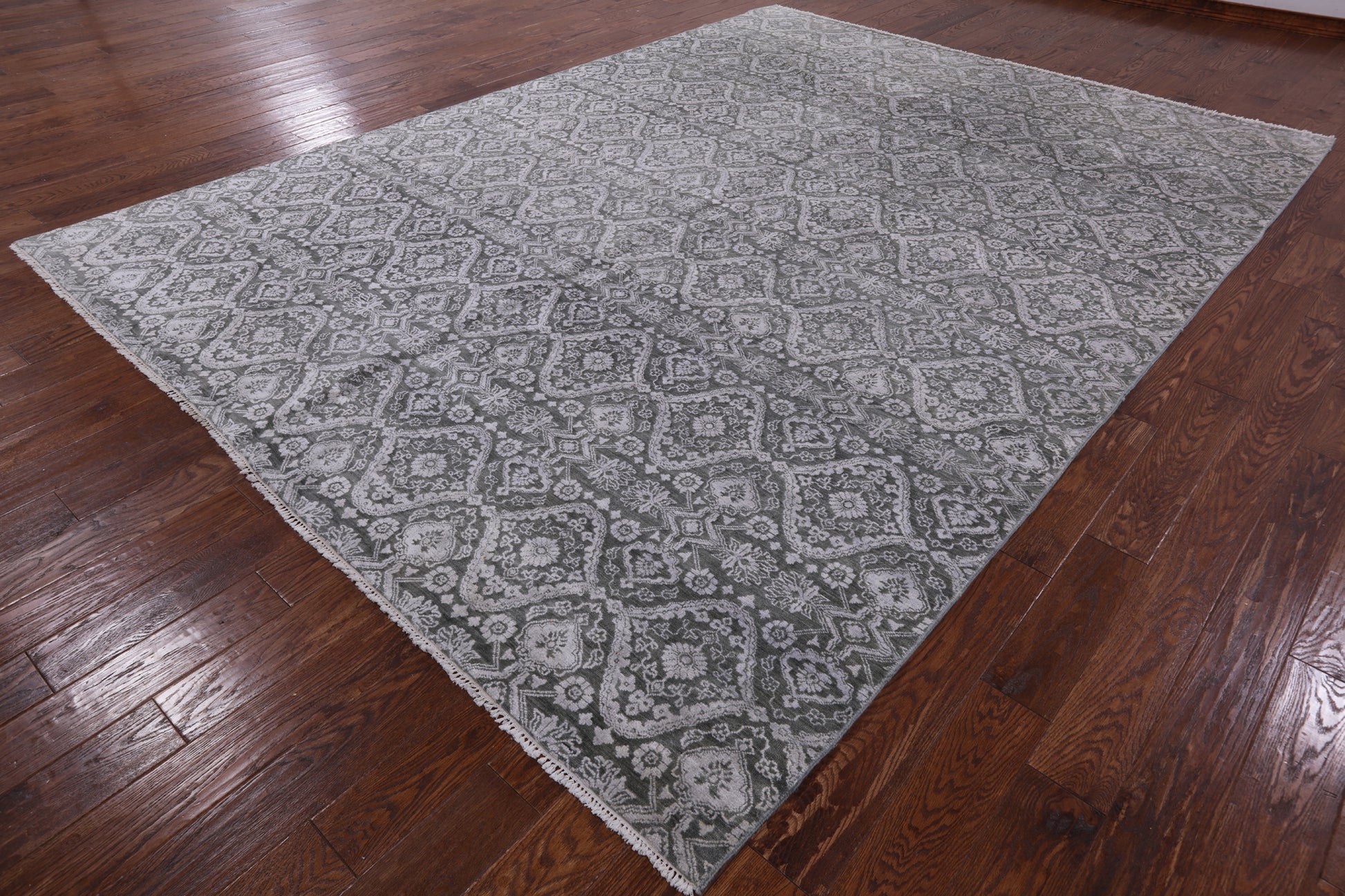 Grey Modern Handmade Wool & Silk Rug - 9' 0" X 12' 2" - Golden Nile