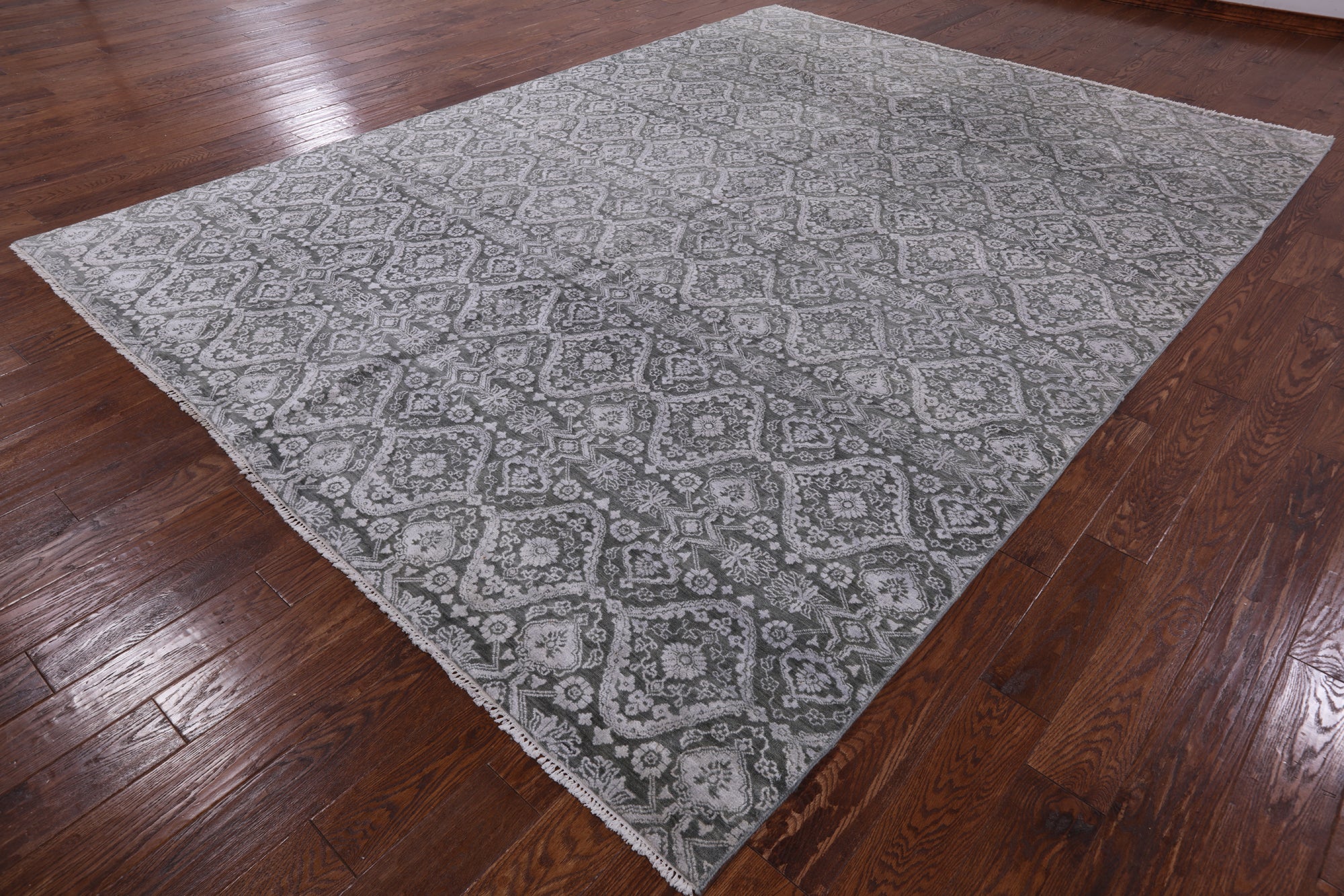 Grey Modern Handmade Wool & Silk Rug - 9' 0" X 12' 2" - Golden Nile