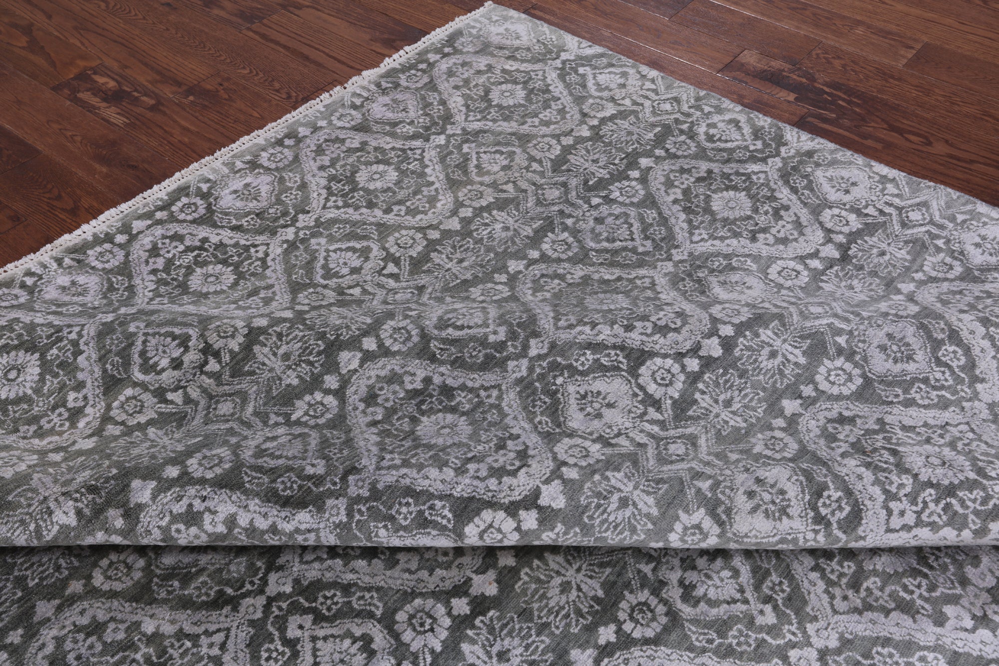 Grey Modern Handmade Wool & Silk Rug - 9' 0" X 12' 2" - Golden Nile
