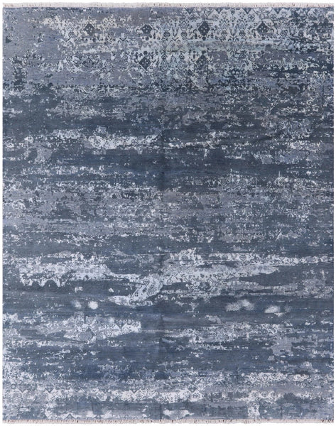 Contemporary Hand Knotted Wool & Silk Rug - 7' 10" X 9' 10" - Golden Nile